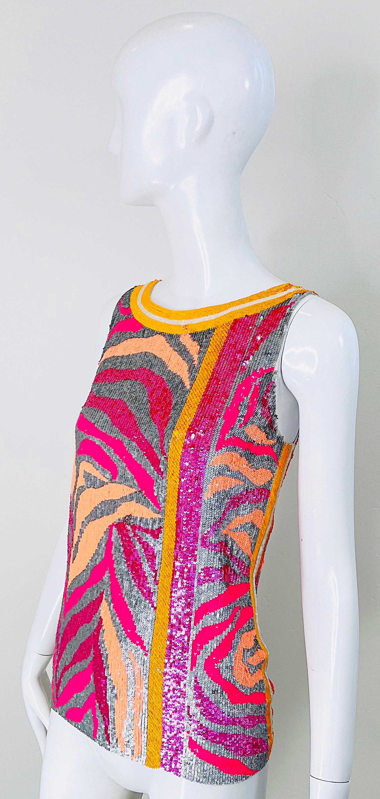 NWT Blumarine Couture Runway Spring 2008 Size 6 Sequin Pink Orange Zebra Top For Sale 3