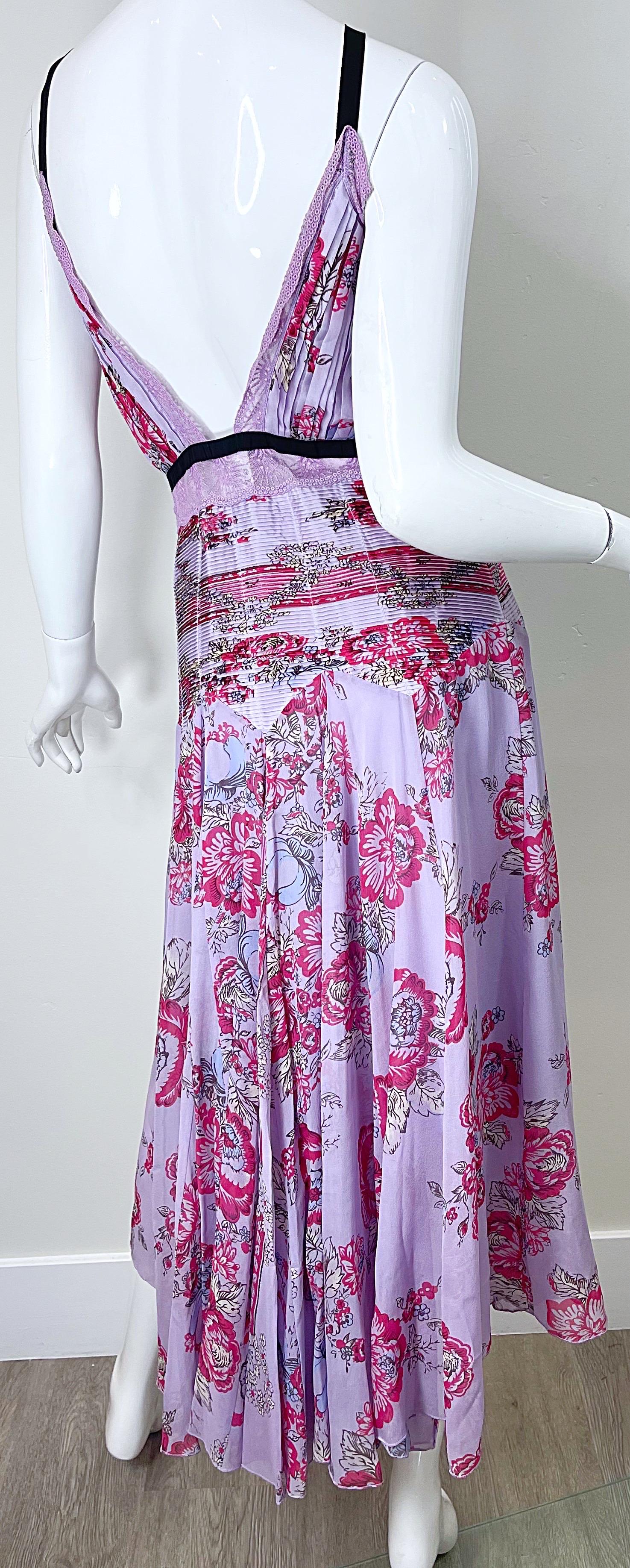 NWT Blumarine Runway Spring 2006 Size 42 / 6 Purple Pink Beaded Silk Midi Dress For Sale 5