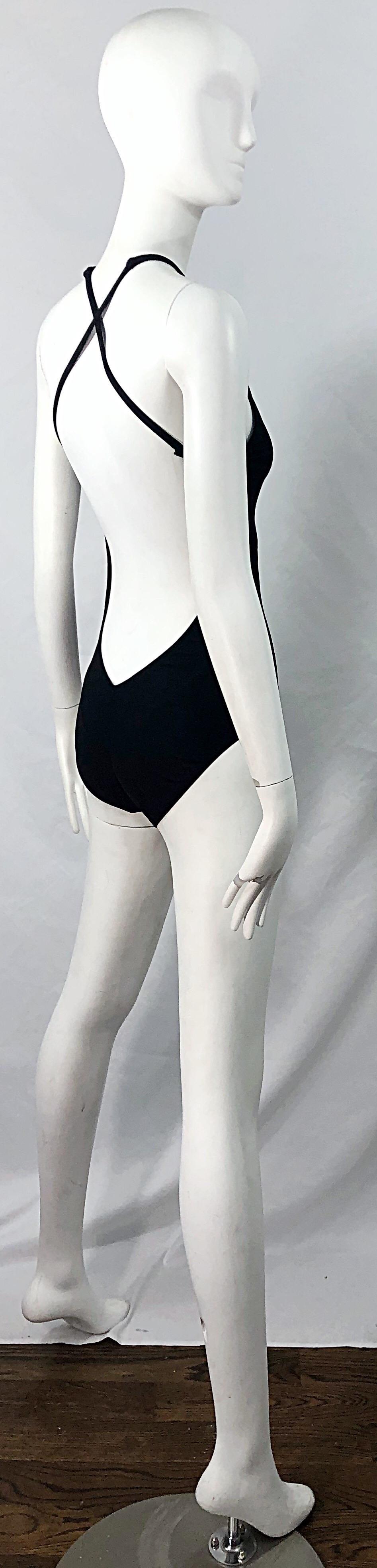 NWT Bob Mackie Late 1970s Black Sexy Cut Out One Piece Vintage Swimsuit Bodysuit 1