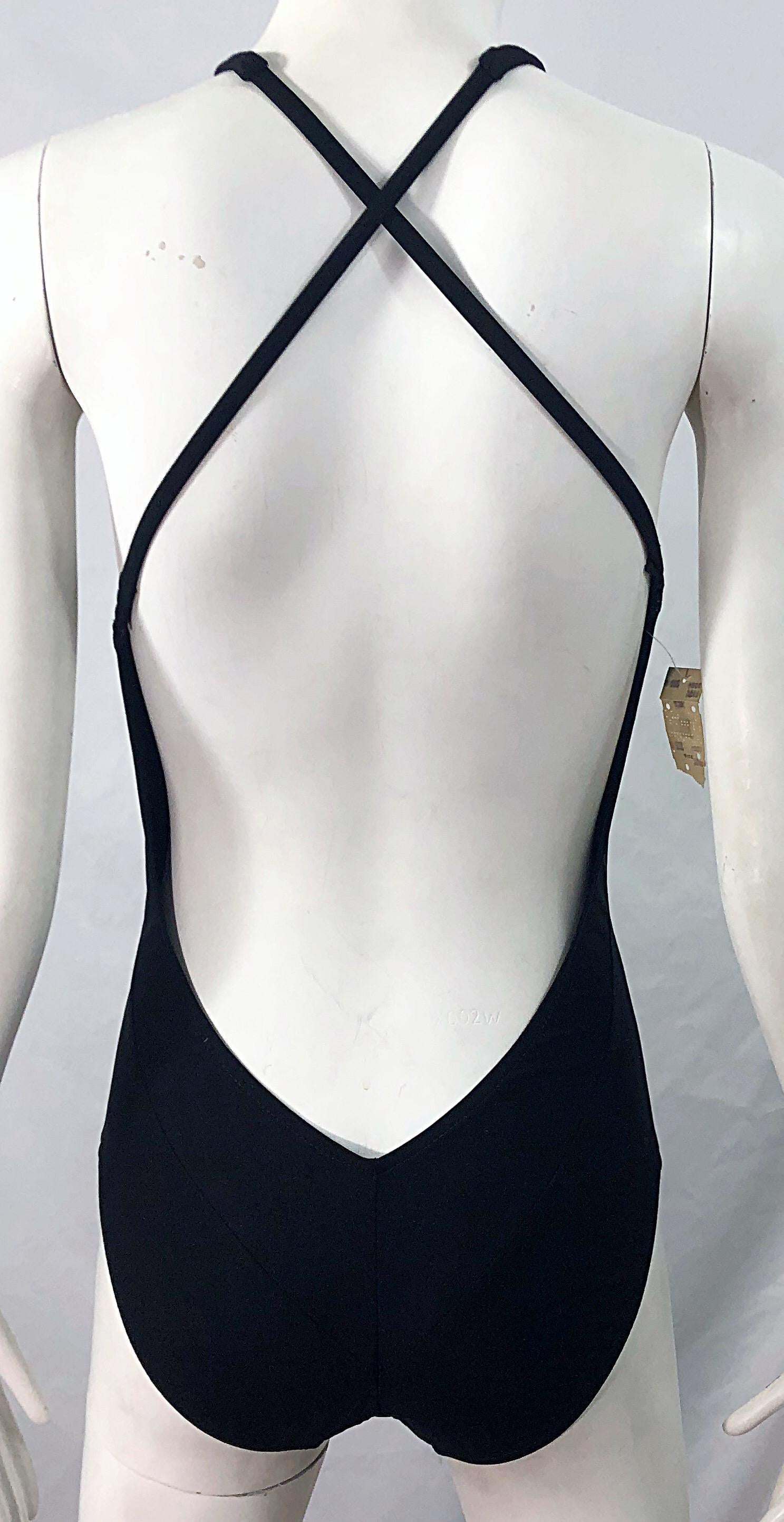 NWT Bob Mackie Late 1970s Black Sexy Cut Out One Piece Vintage Swimsuit Bodysuit 5