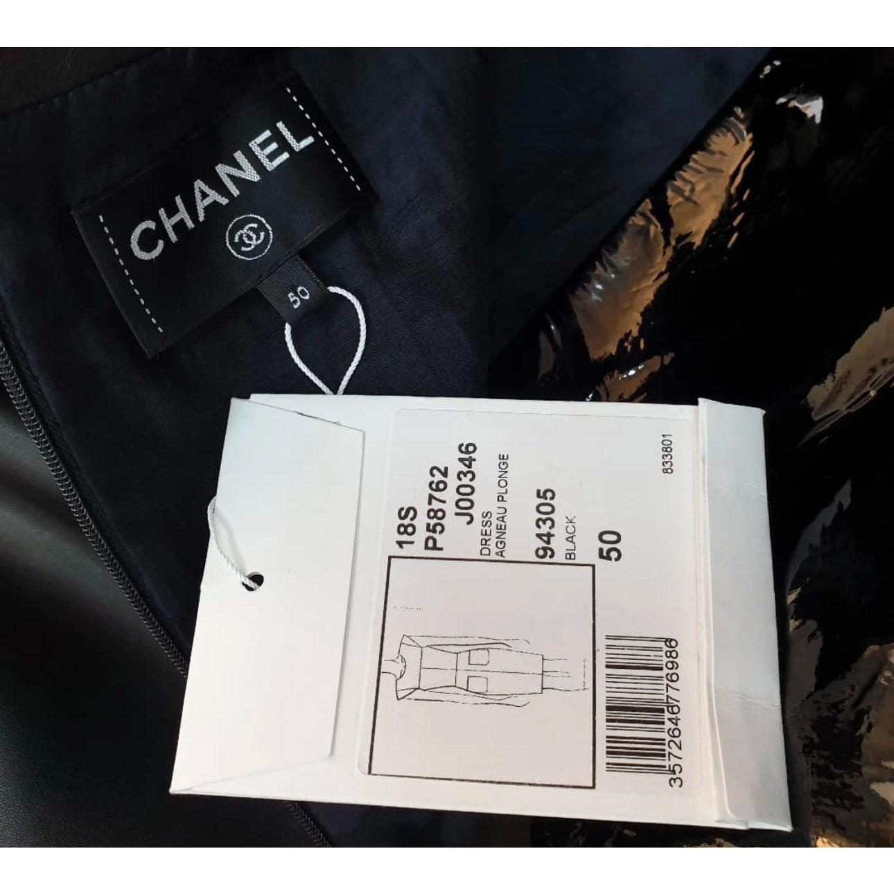 NWT Chanel 18S Schwarz Lammfell Mini Kleid Sz.50 im Angebot 1