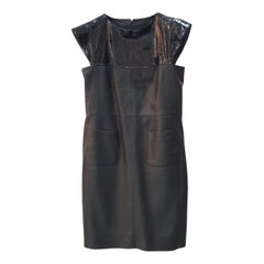 NWT Chanel 18S Mini robe en cuir d'agneau noir Sz.50