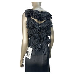 NWT CHANEL Bias Cut 2017 Ruffle Strap Silk Black Slip Dress Sz.38