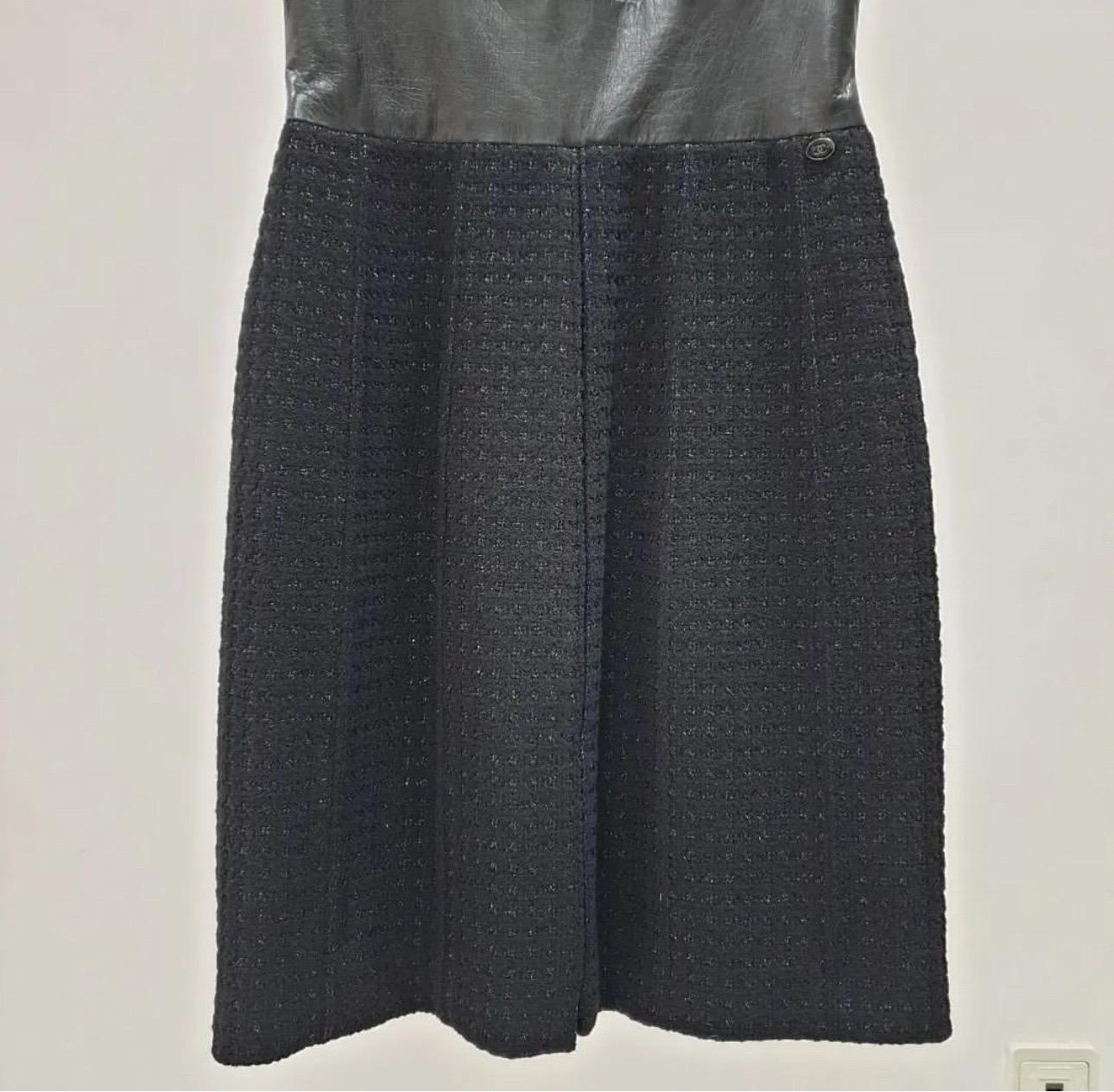 Women's NWT Chanel Black Leather & Tweed Midi Dress  For Sale