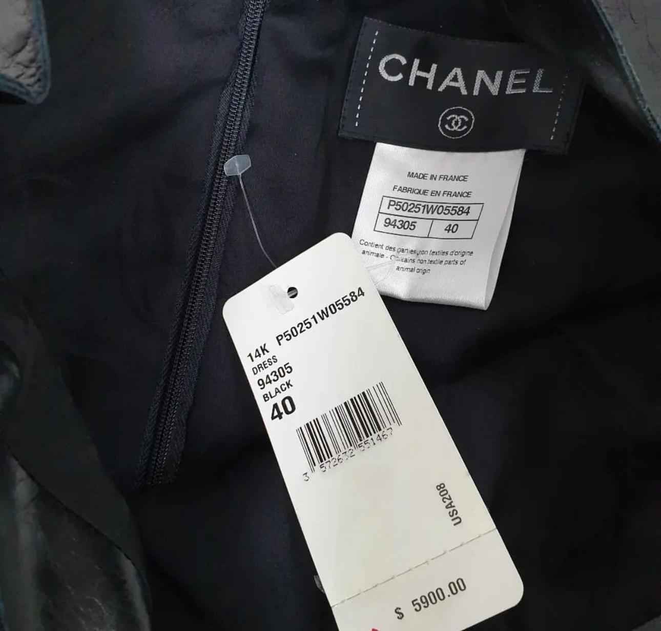 NWT Chanel Black Leather & Tweed Midi Dress  For Sale 2