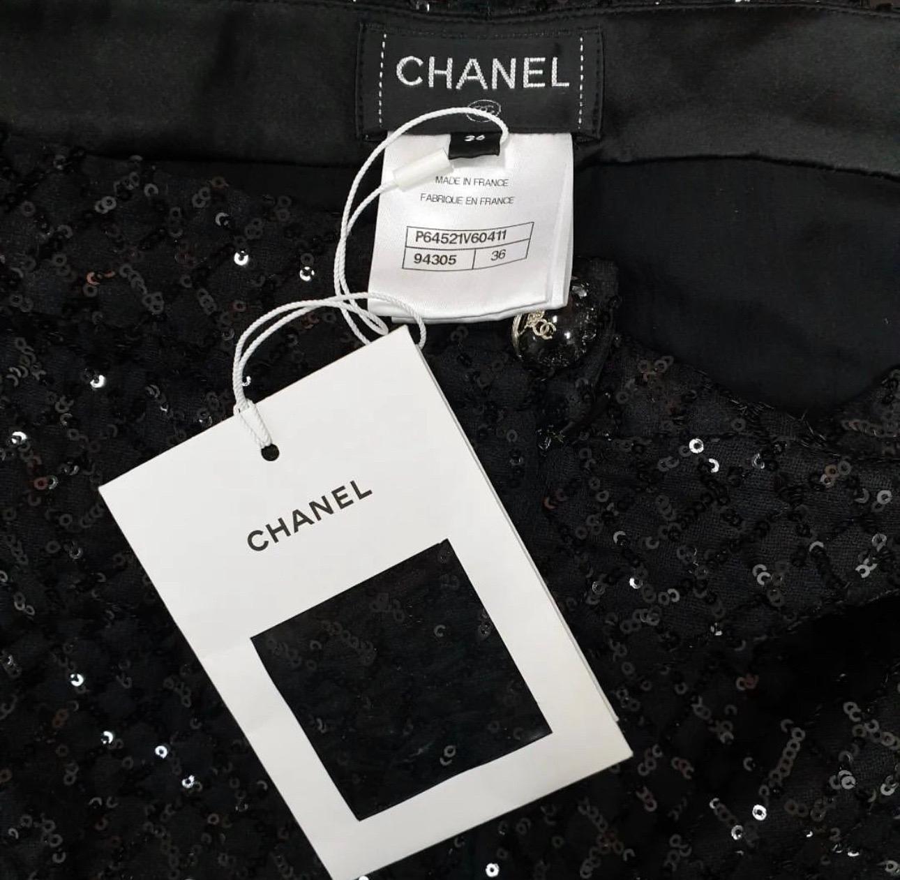 NWT Chanel Black Sequins Pants Trousers For Sale 1