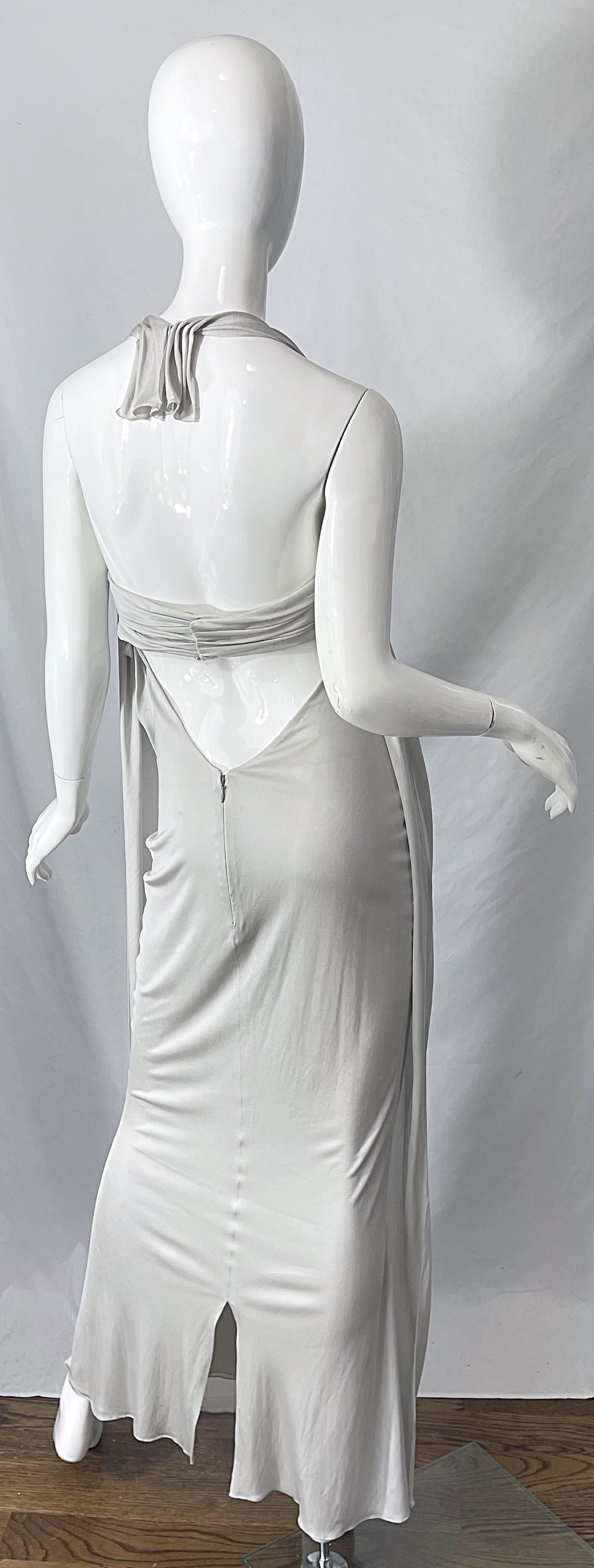 NWT Chanel Cruise 2004 Lagerfeld Sz 40 Grey Silk Jersey Grecian Halter Gown C04  In Excellent Condition In San Diego, CA
