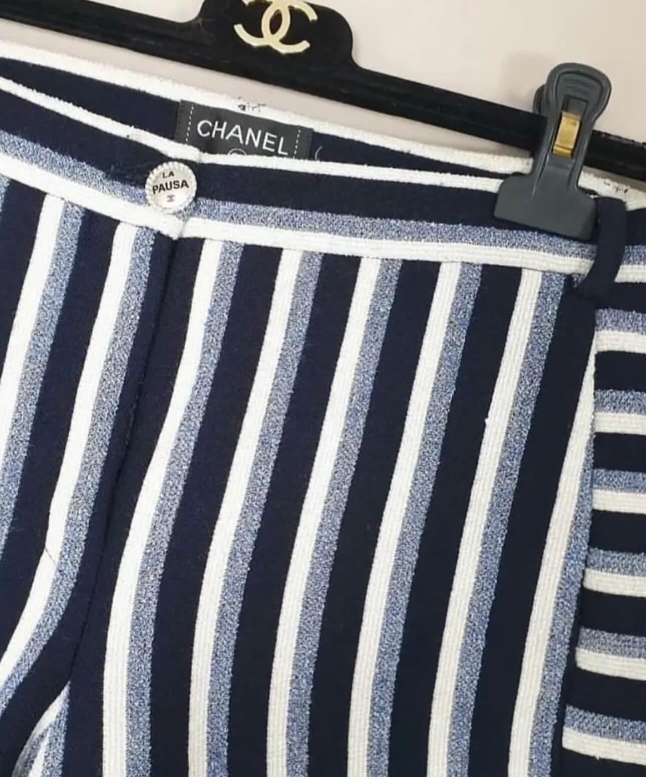 NWT Chanel Cuba Striped Wide Leg Wool Pants Sz.42 For Sale 2
