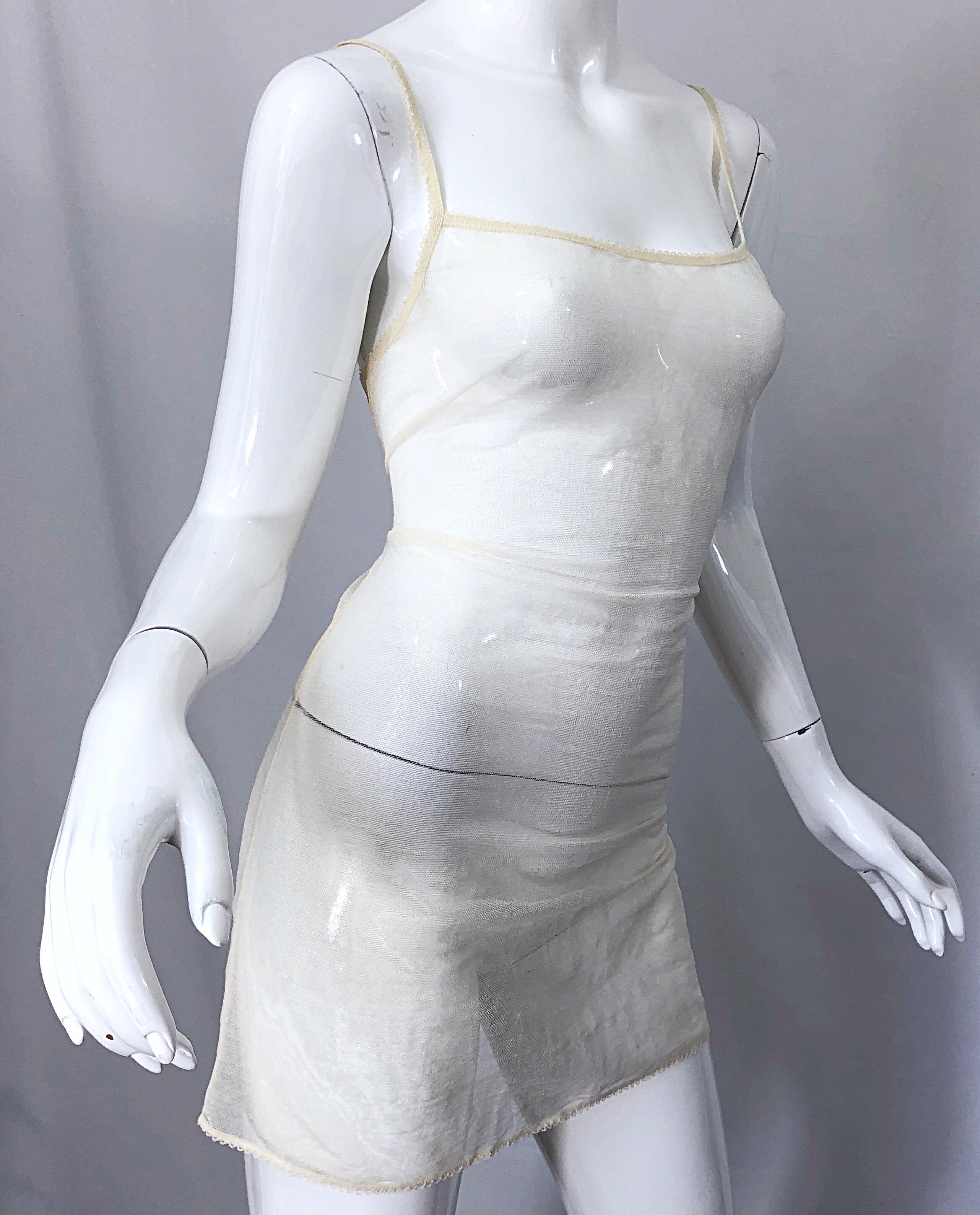 NWT Chanel Resort 2009 Ivory Off - White Size 38 Sheer Silk Mesh Mini Slip Dress 3