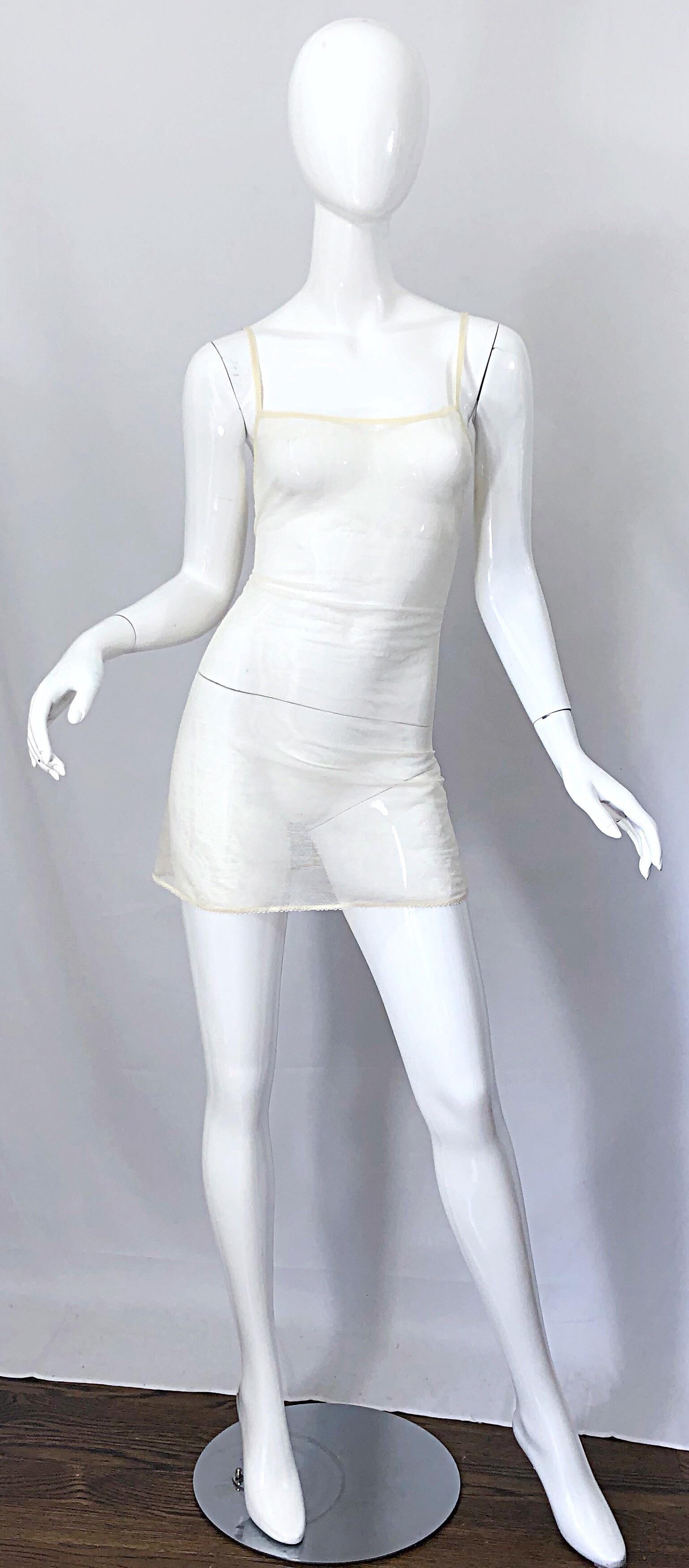 NWT Chanel Resort 2009 Ivory Off - White Size 38 Sheer Silk Mesh Mini Slip Dress 7