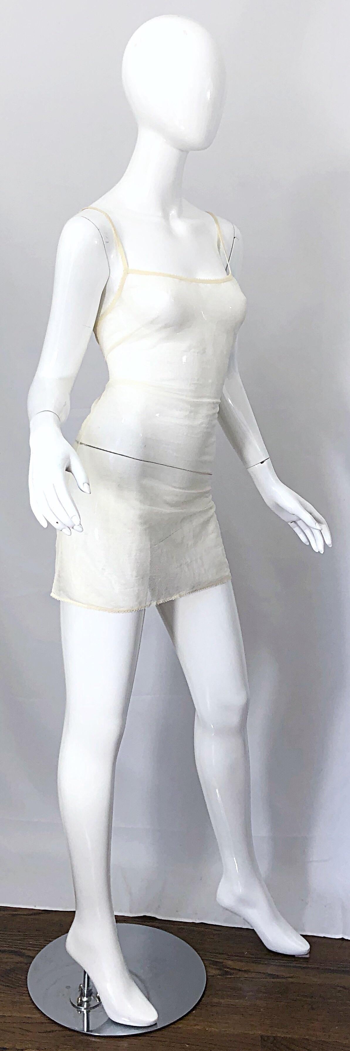 NWT Chanel Resort 2009 Ivory Off - White Size 38 Sheer Silk Mesh Mini Slip Dress In New Condition In San Diego, CA