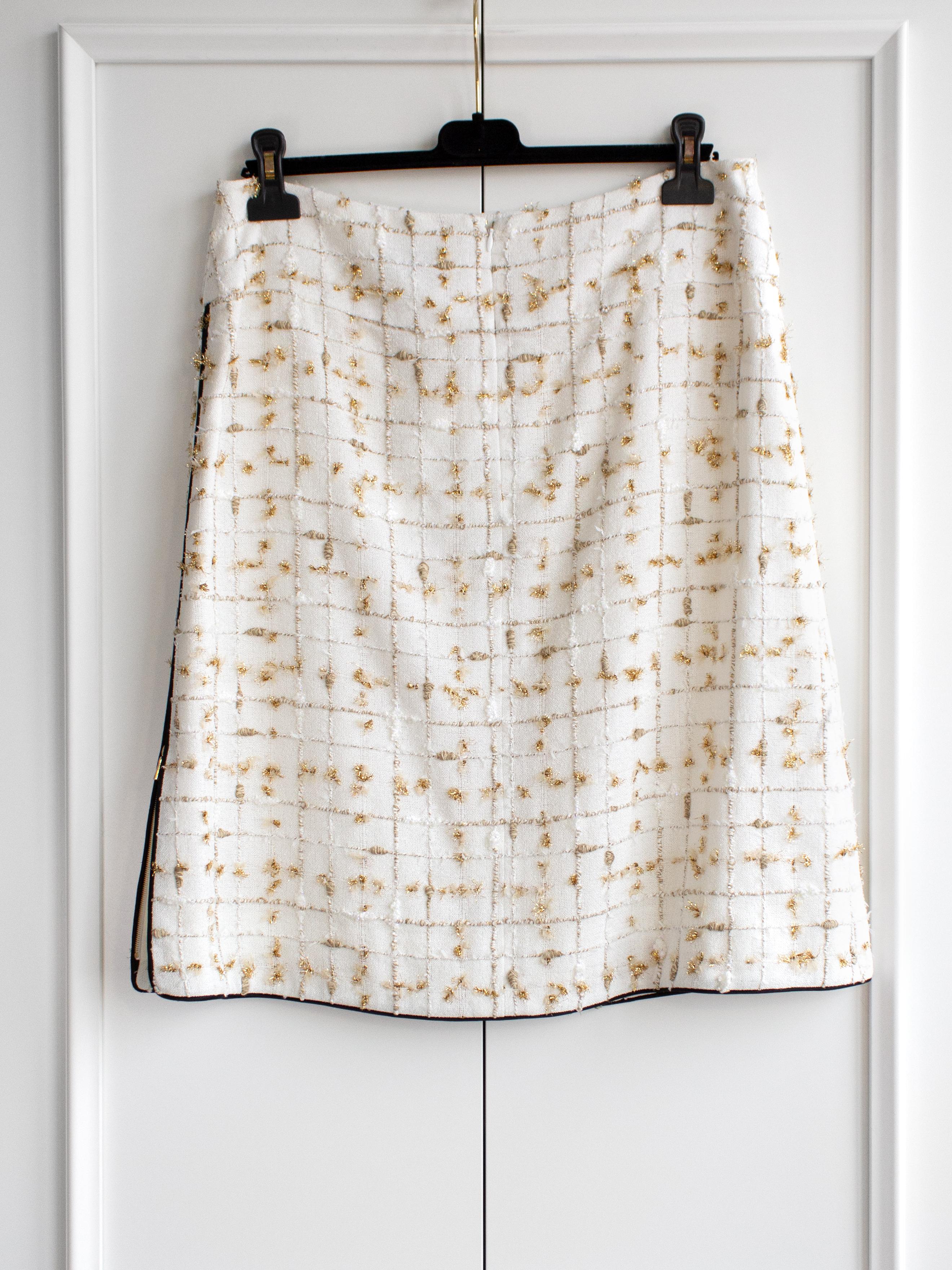 Women's NWT Chanel S/S 2019 By The Sea White Gold Embellished 19P 19S Midi Skirt  For Sale