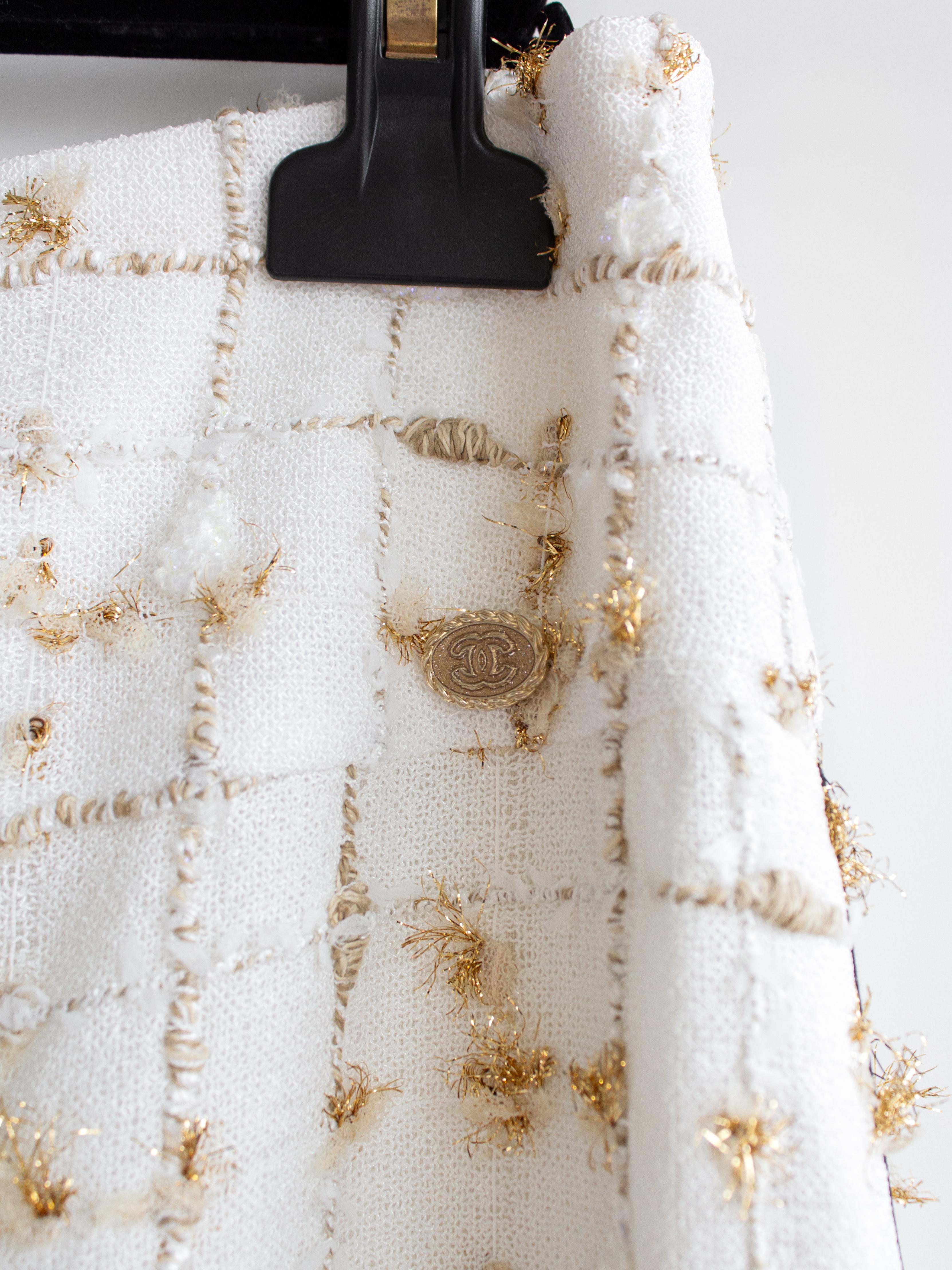NWT Chanel S/S 2019 By The Sea White Gold Embellished 19P 19S Midi Skirt 1
