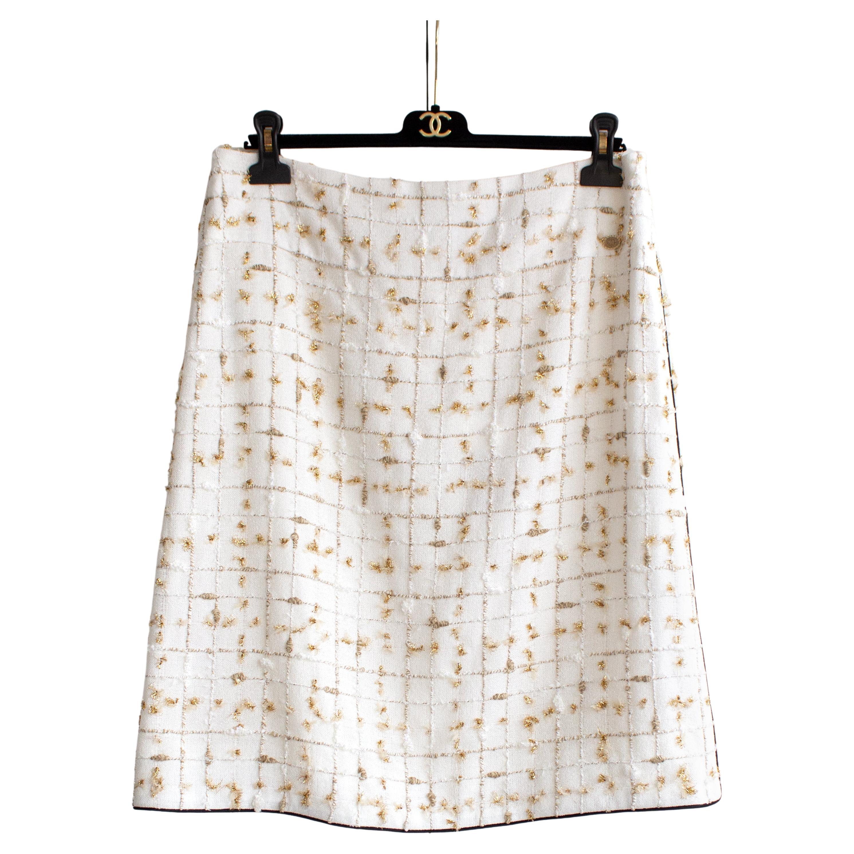 NWT Chanel S/S 2019 By The Sea White Gold Embellished 19P 19S Midi Skirt  For Sale