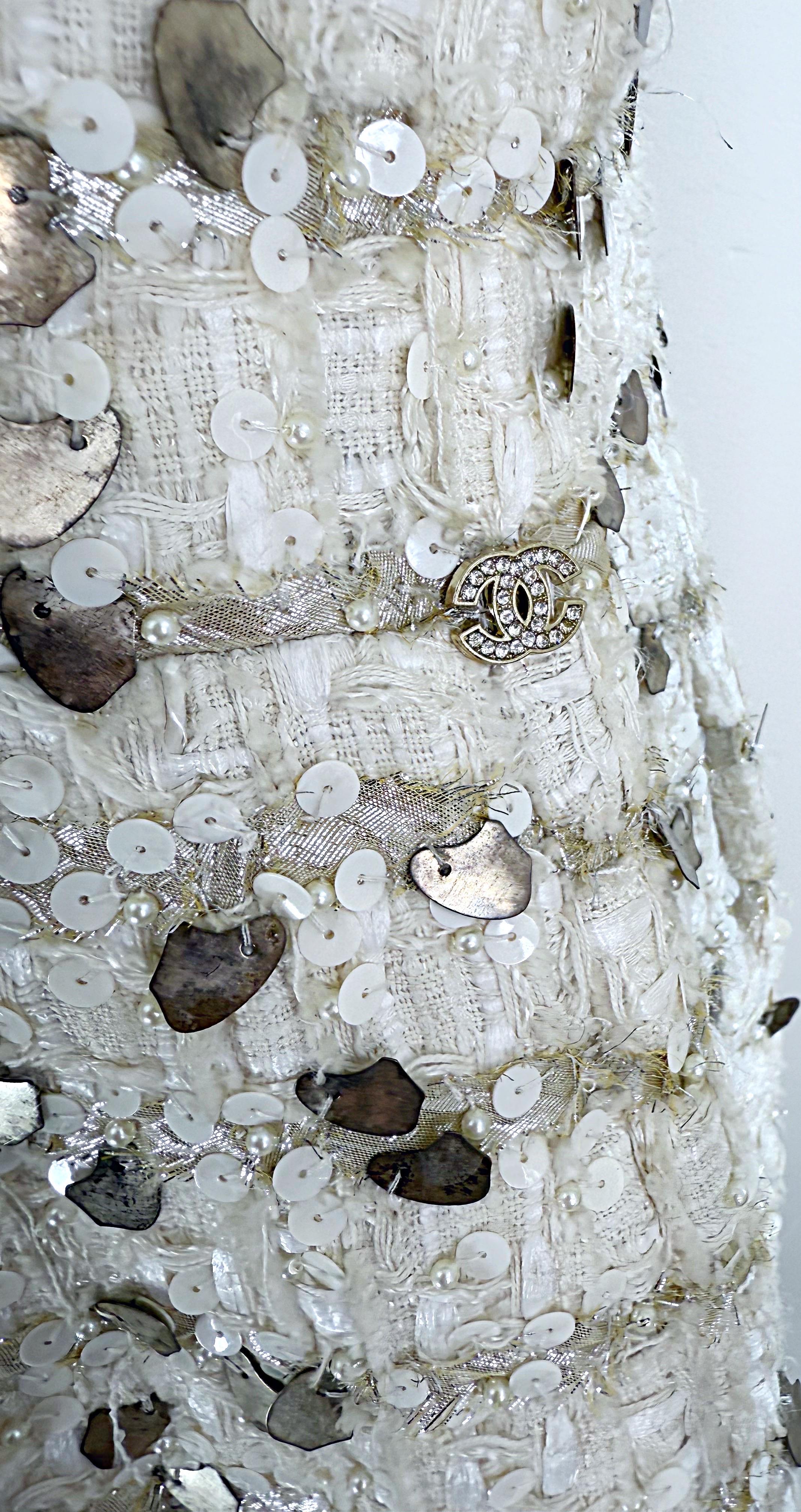 NWT Chanel Spring 2007 Size 40 Ivory Sequin Pearl Encrusted Boucle Dress 5