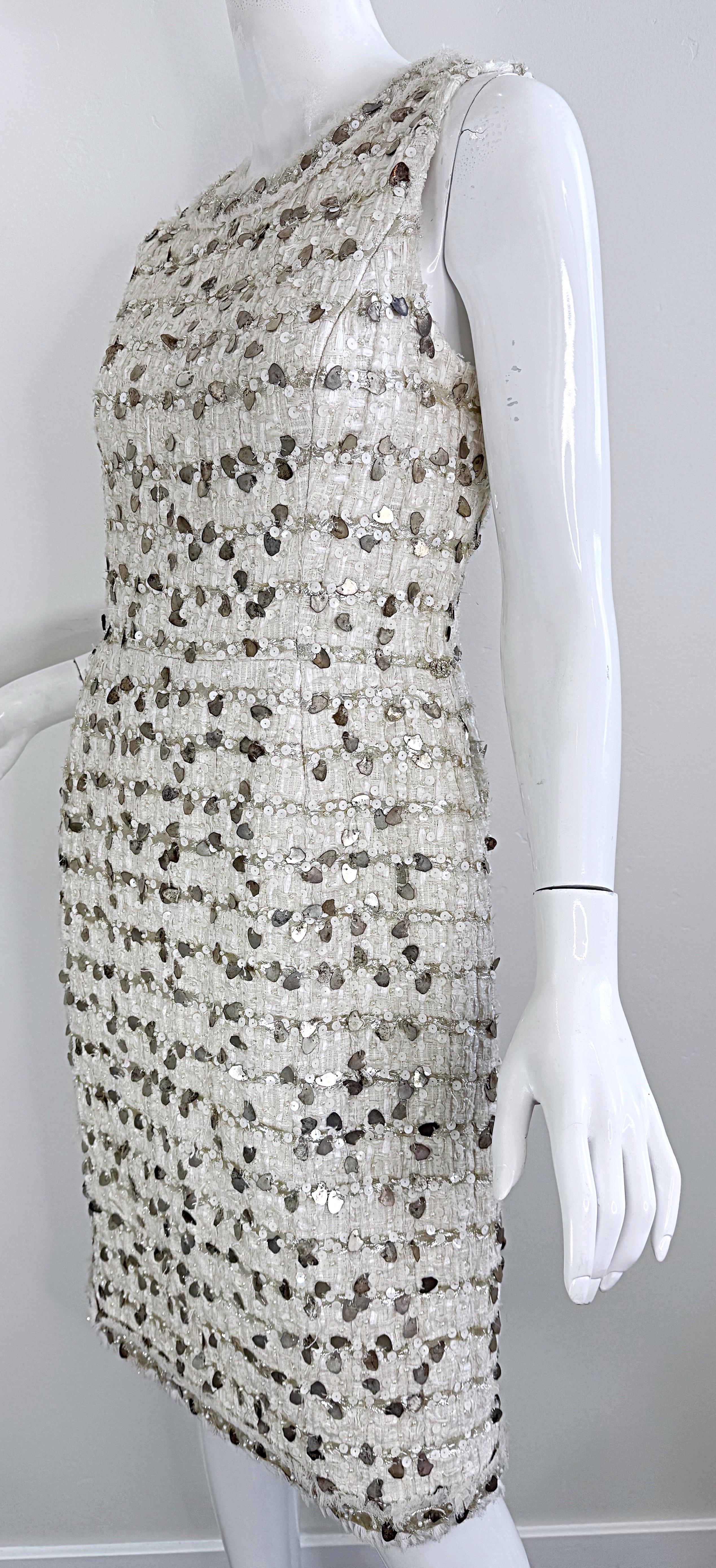 NWT Chanel Spring 2007 Size 40 Ivory Sequin Pearl Encrusted Boucle Dress 7