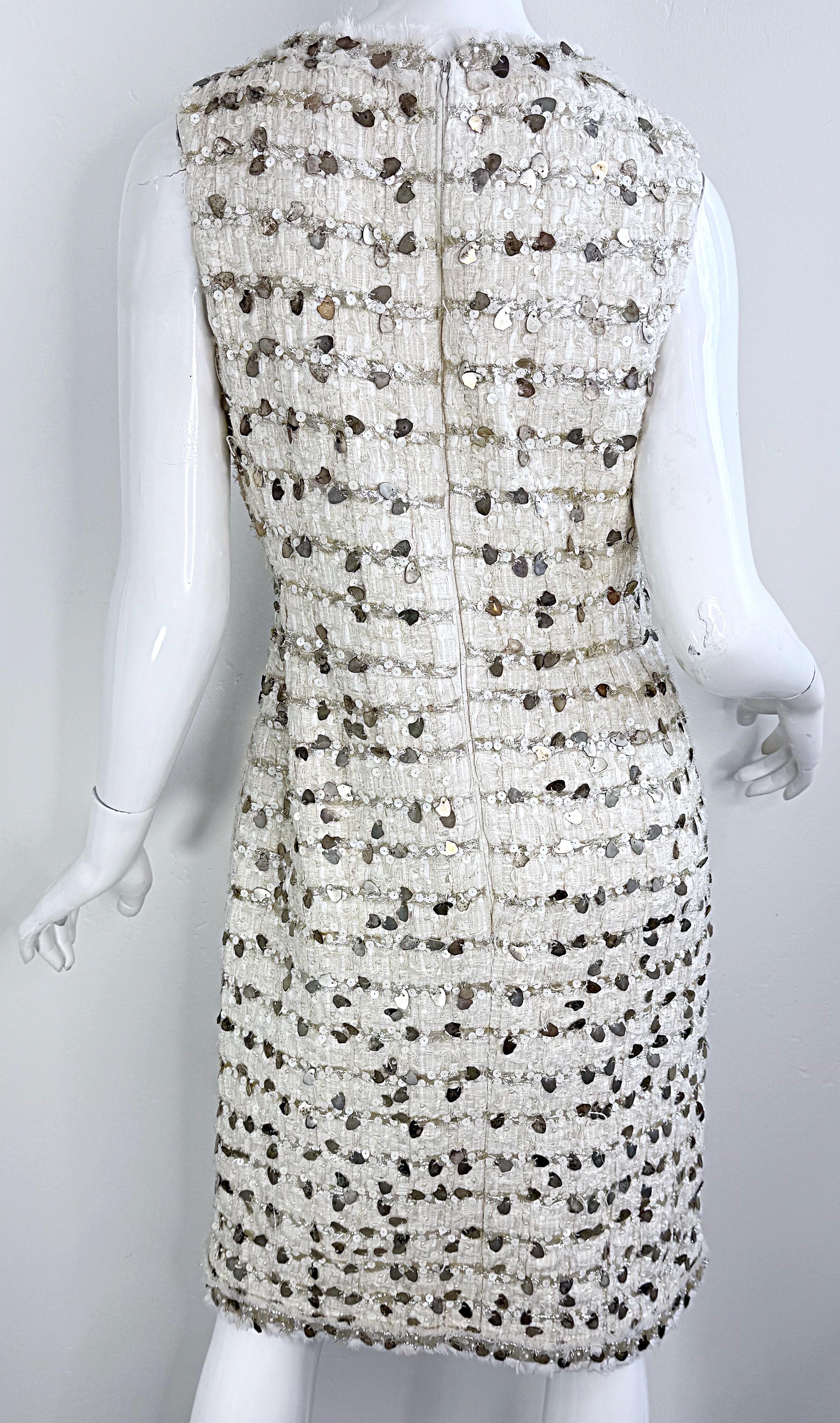 NWT Chanel Spring 2007 Size 40 Ivory Sequin Pearl Encrusted Boucle Dress 8