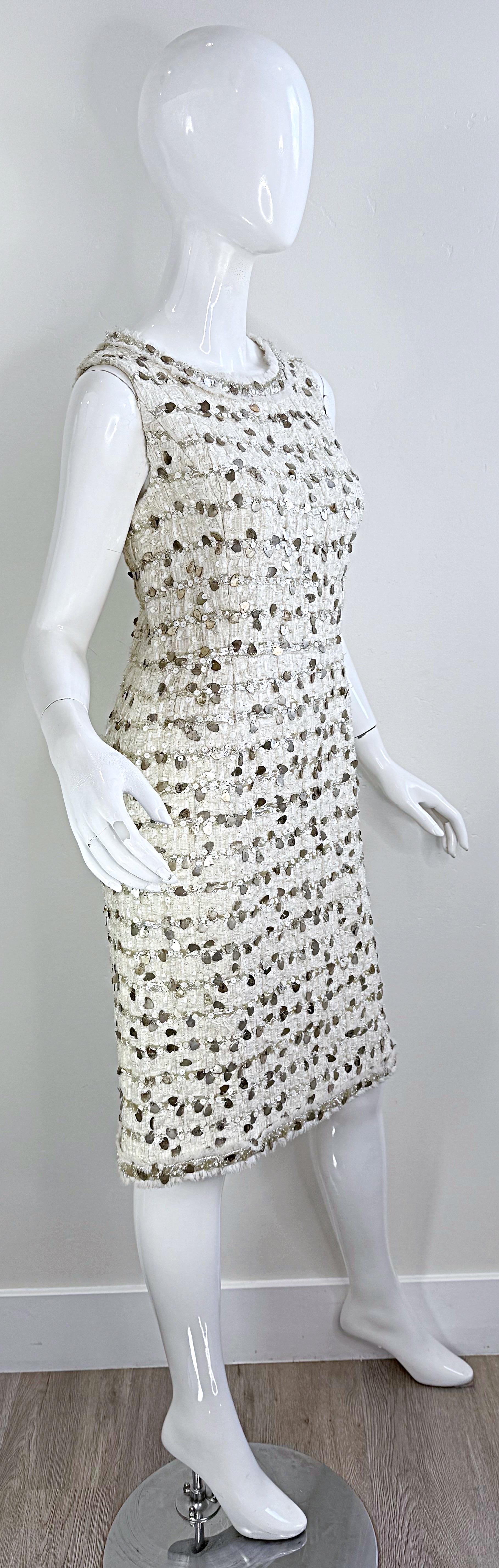 NWT Chanel Spring 2007 Size 40 Ivory Sequin Pearl Encrusted Boucle Dress 9