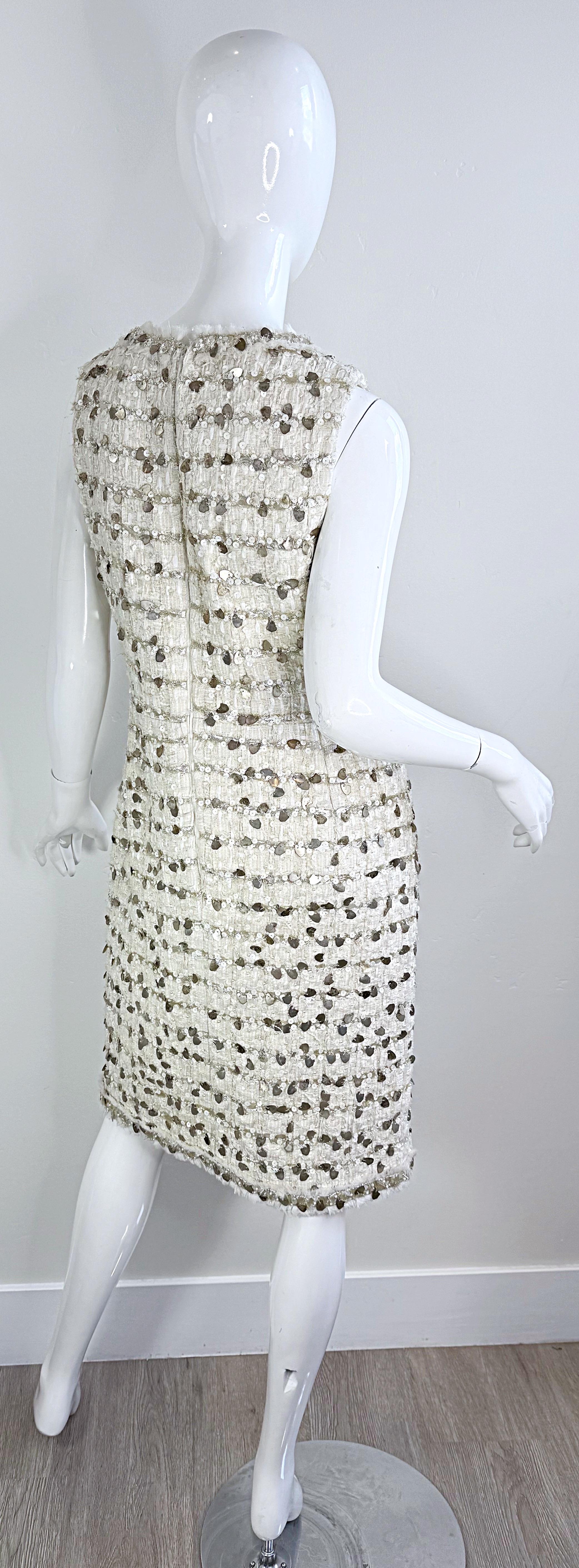 NWT Chanel Spring 2007 Size 40 Ivory Sequin Pearl Encrusted Boucle Dress 12