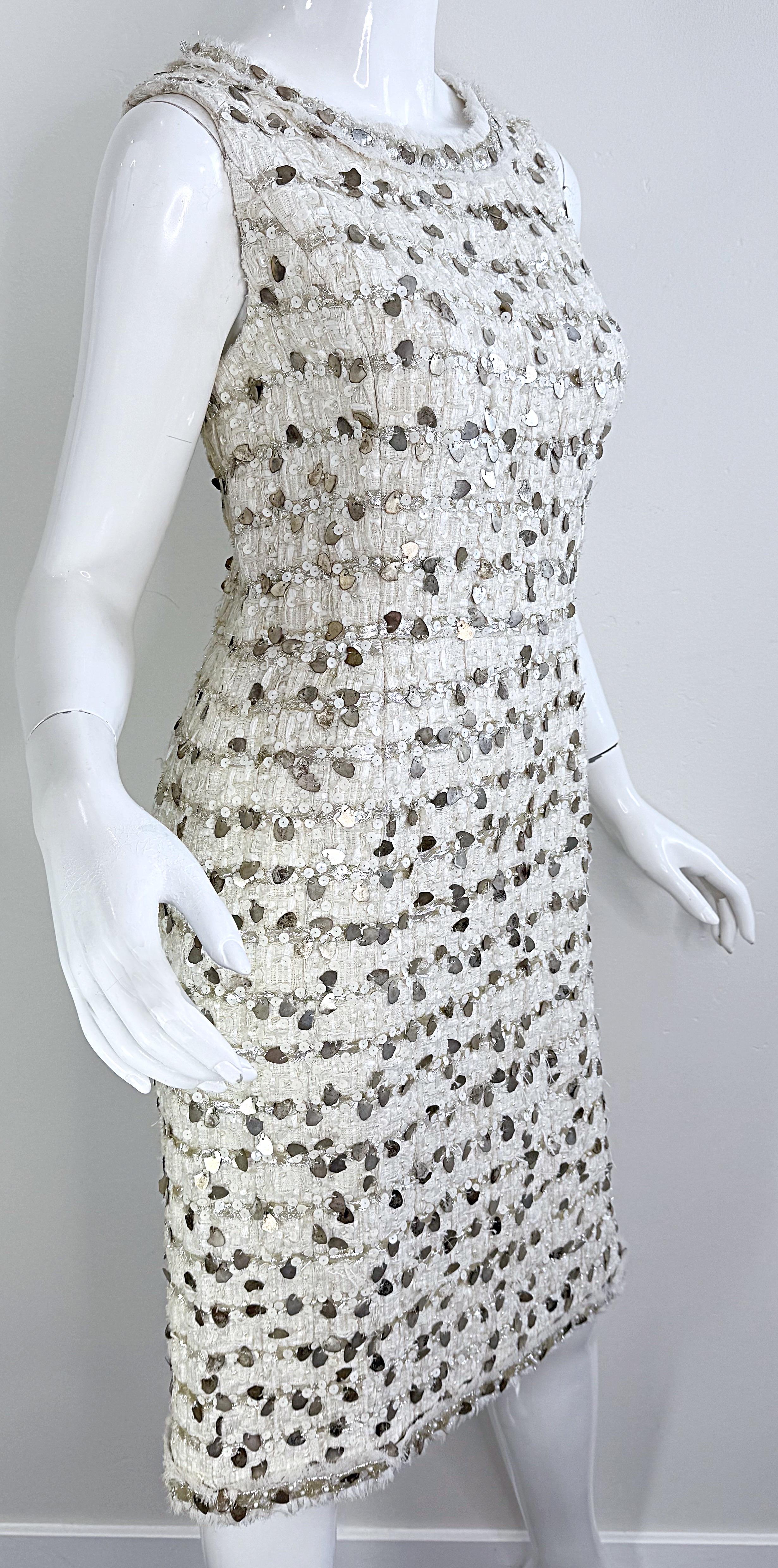 NWT Chanel Spring 2007 Size 40 Ivory Sequin Pearl Encrusted Boucle Dress 13
