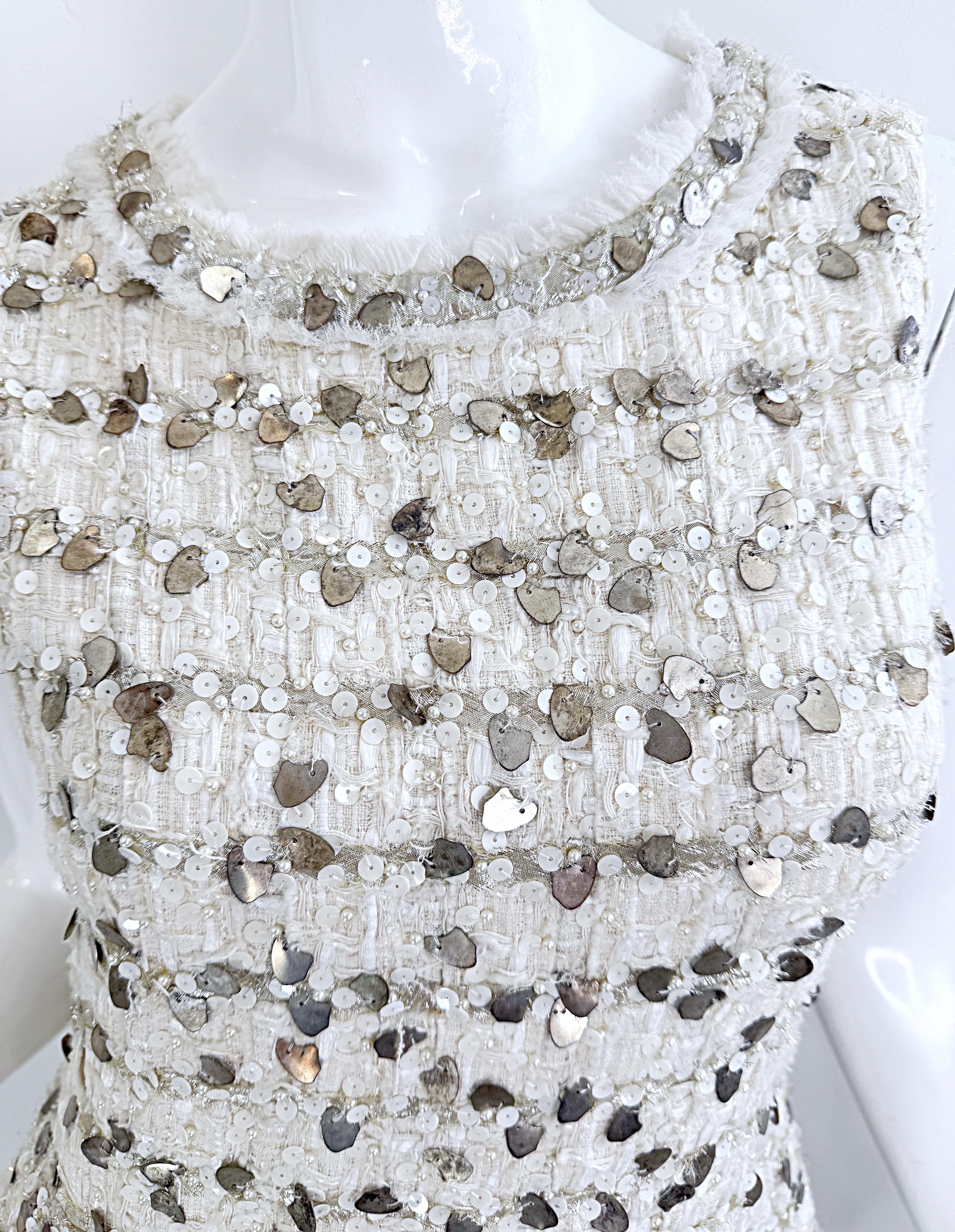 NWT Chanel Spring 2007 Size 40 Ivory Sequin Pearl Encrusted Boucle Dress 1