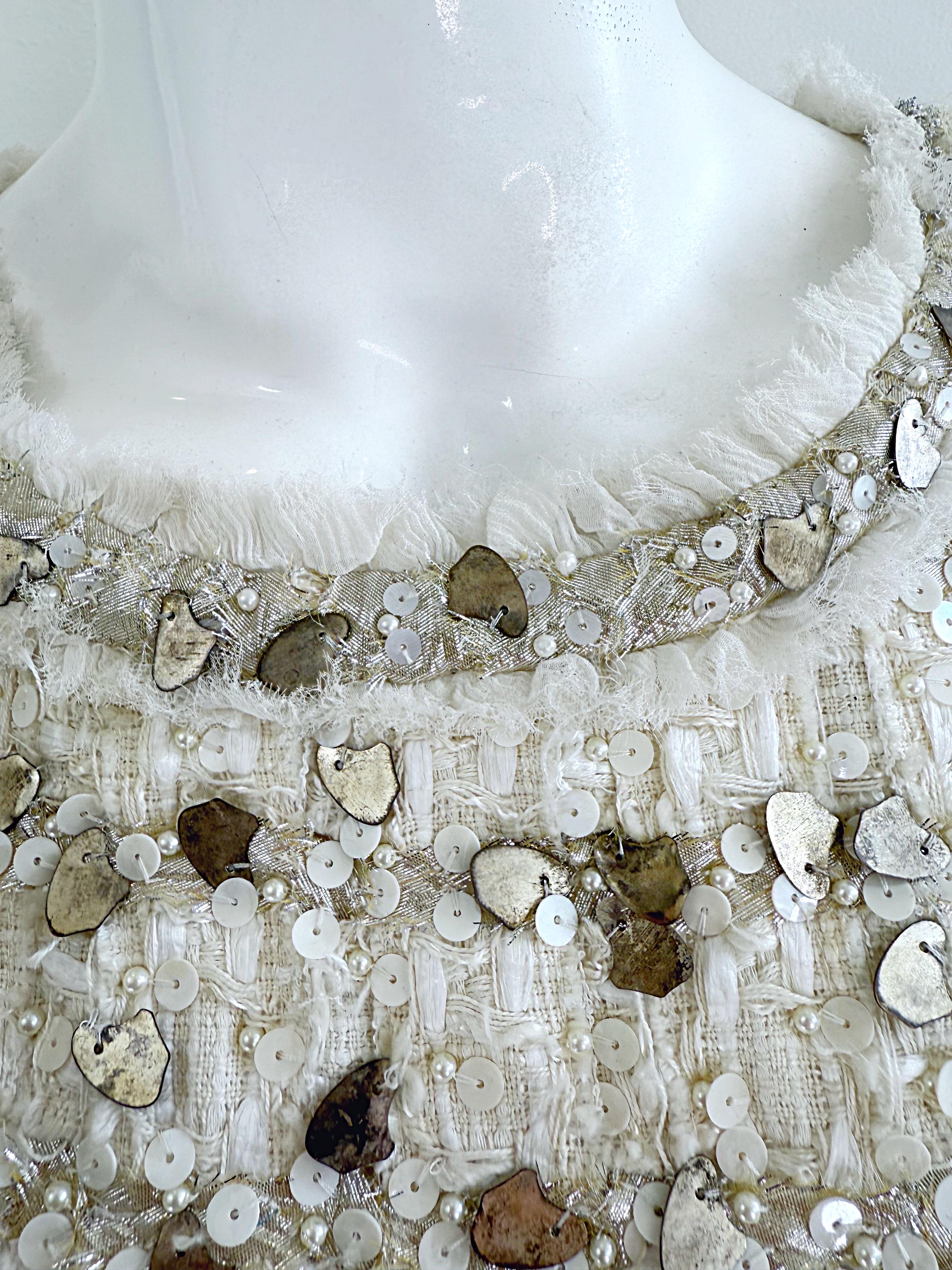 NWT Chanel Spring 2007 Size 40 Ivory Sequin Pearl Encrusted Boucle Dress 2