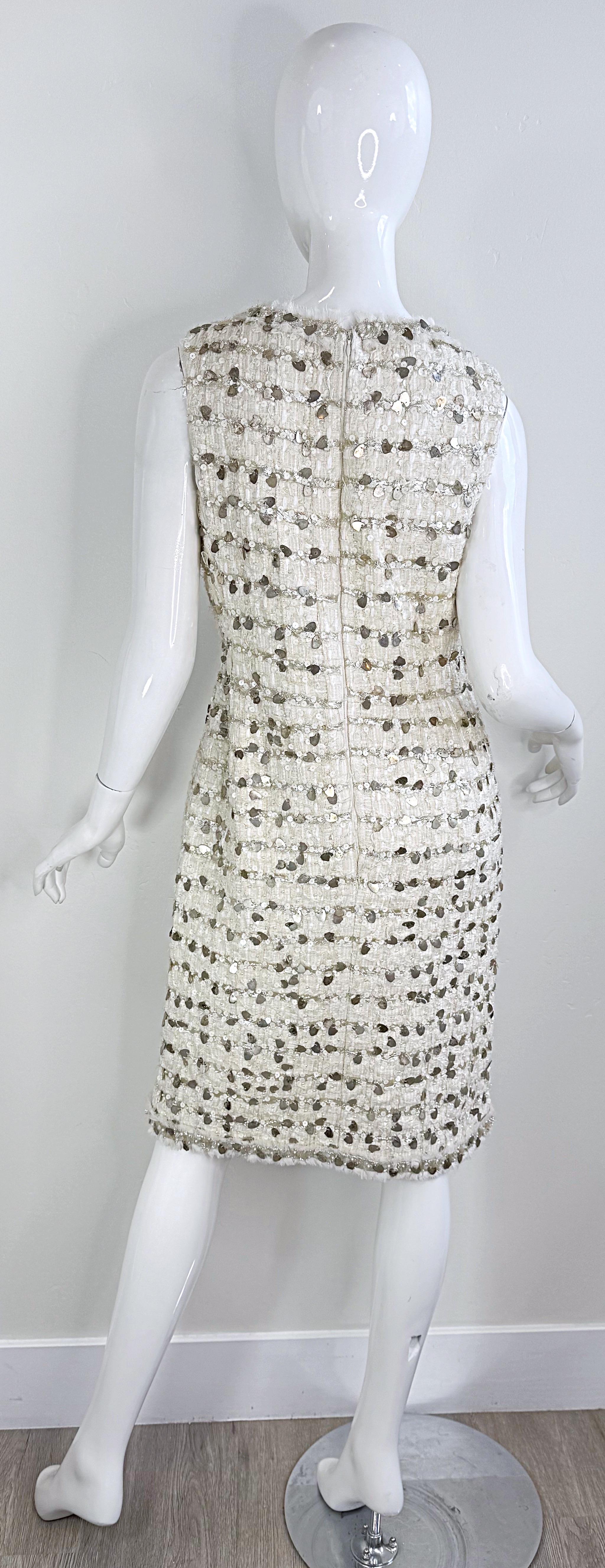 NWT Chanel Spring 2007 Size 40 Ivory Sequin Pearl Encrusted Boucle Dress 4