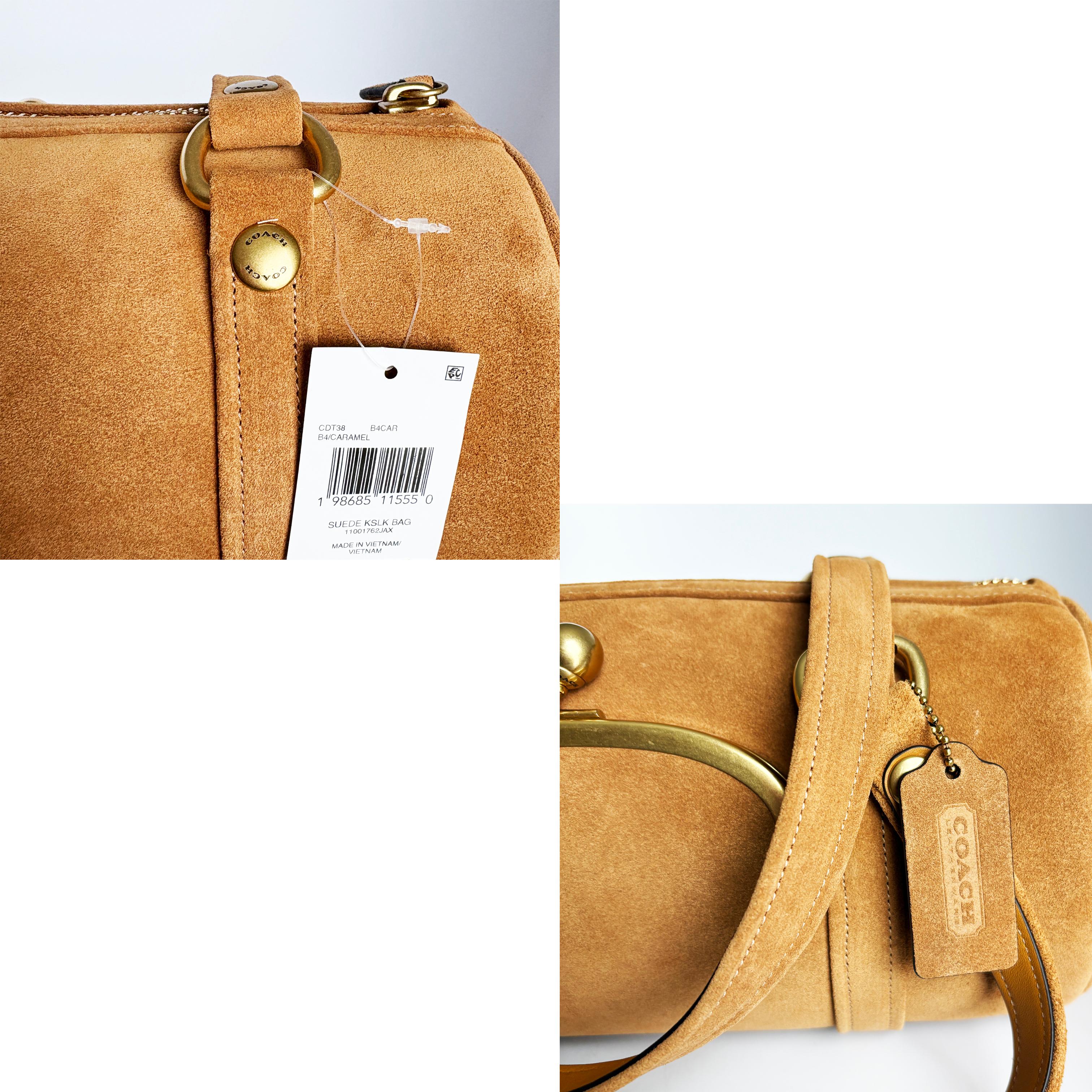 NWT Coach Originals Kisslock Barrel Bag Caramel Suede Leather Limited Edition en vente 7