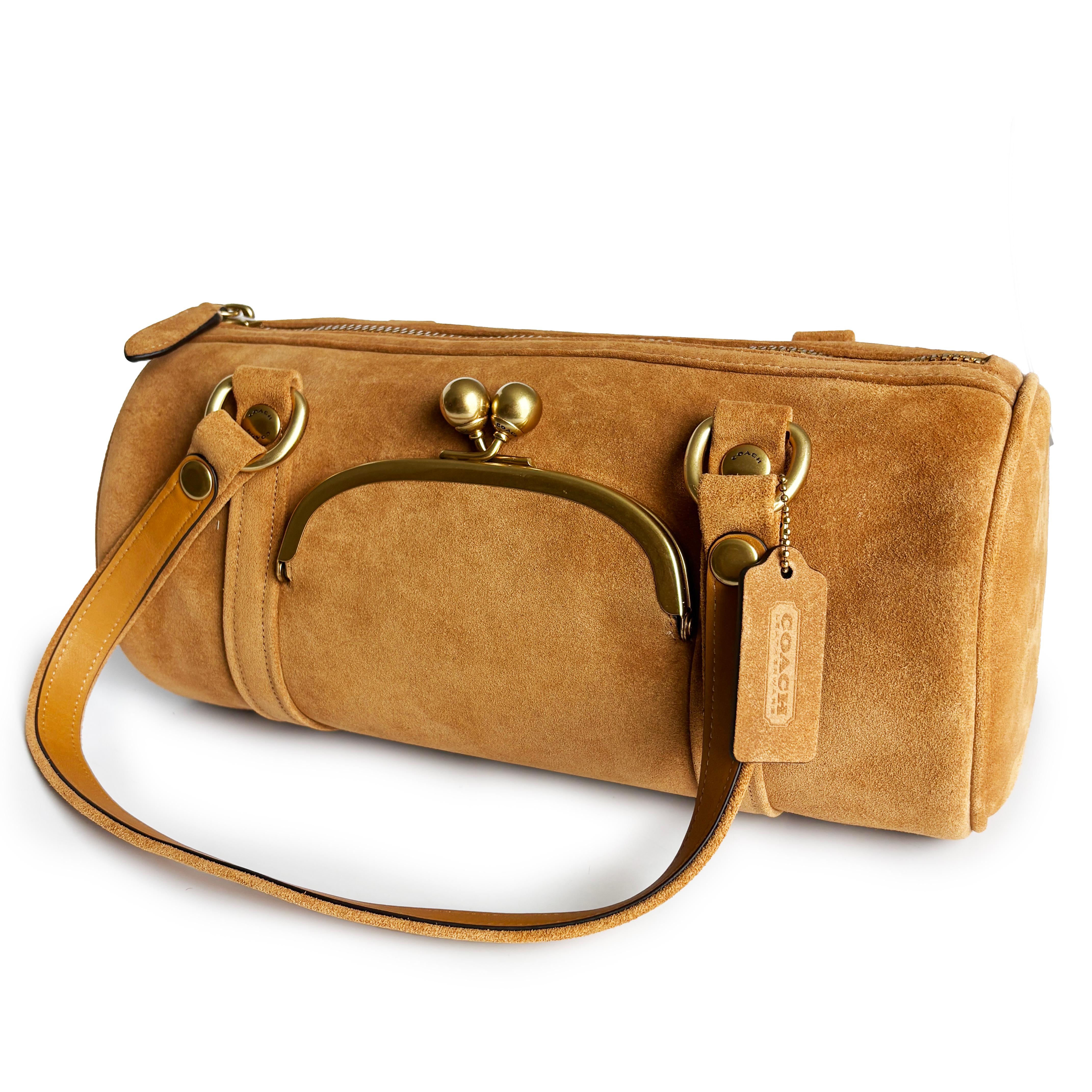 NWT Coach Originals Kisslock Barrel Bag Caramel Suede Leather Limited Edition en vente 2