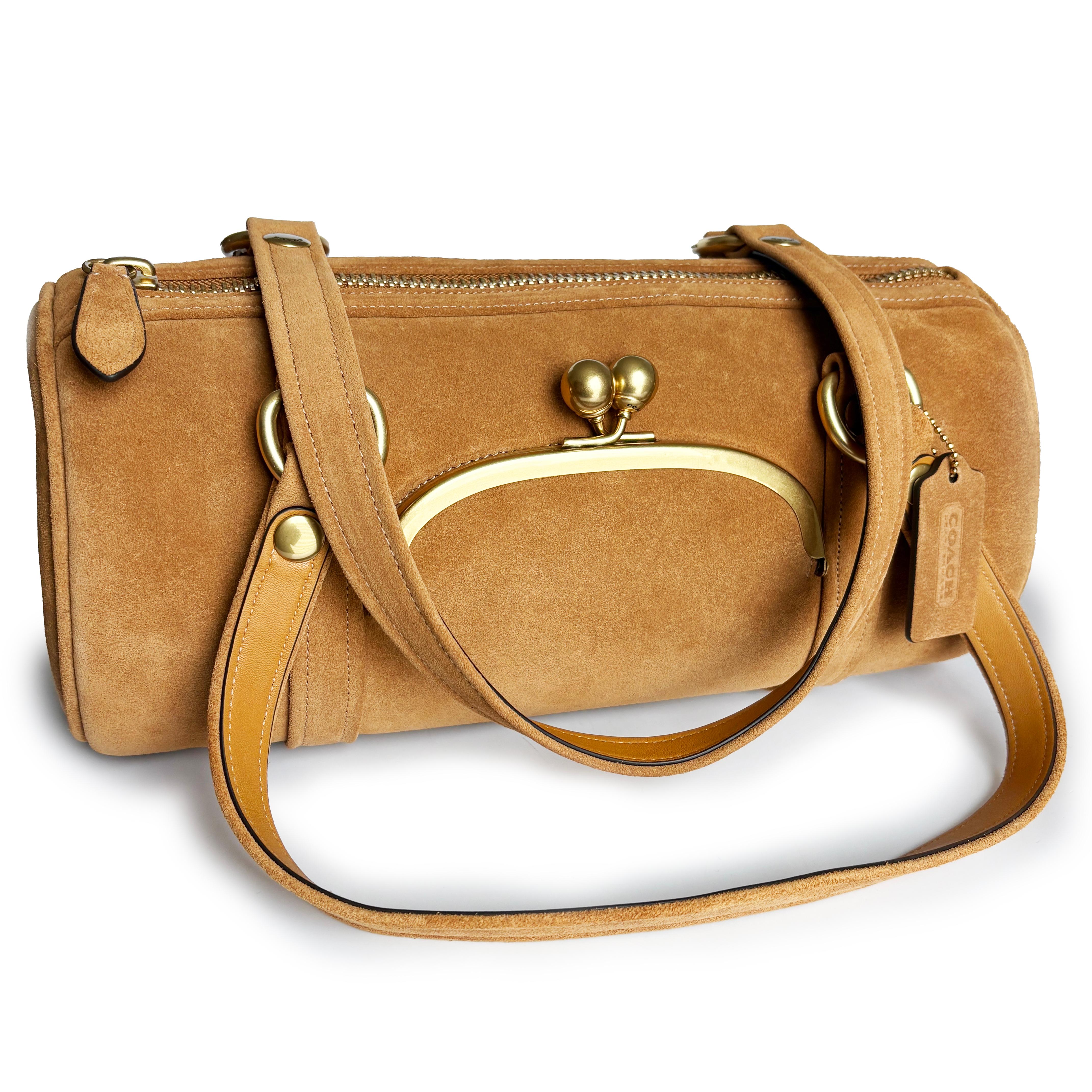 NWT Coach Originals Kisslock Barrel Bag Caramel Suede Leather Limited Edition en vente 3