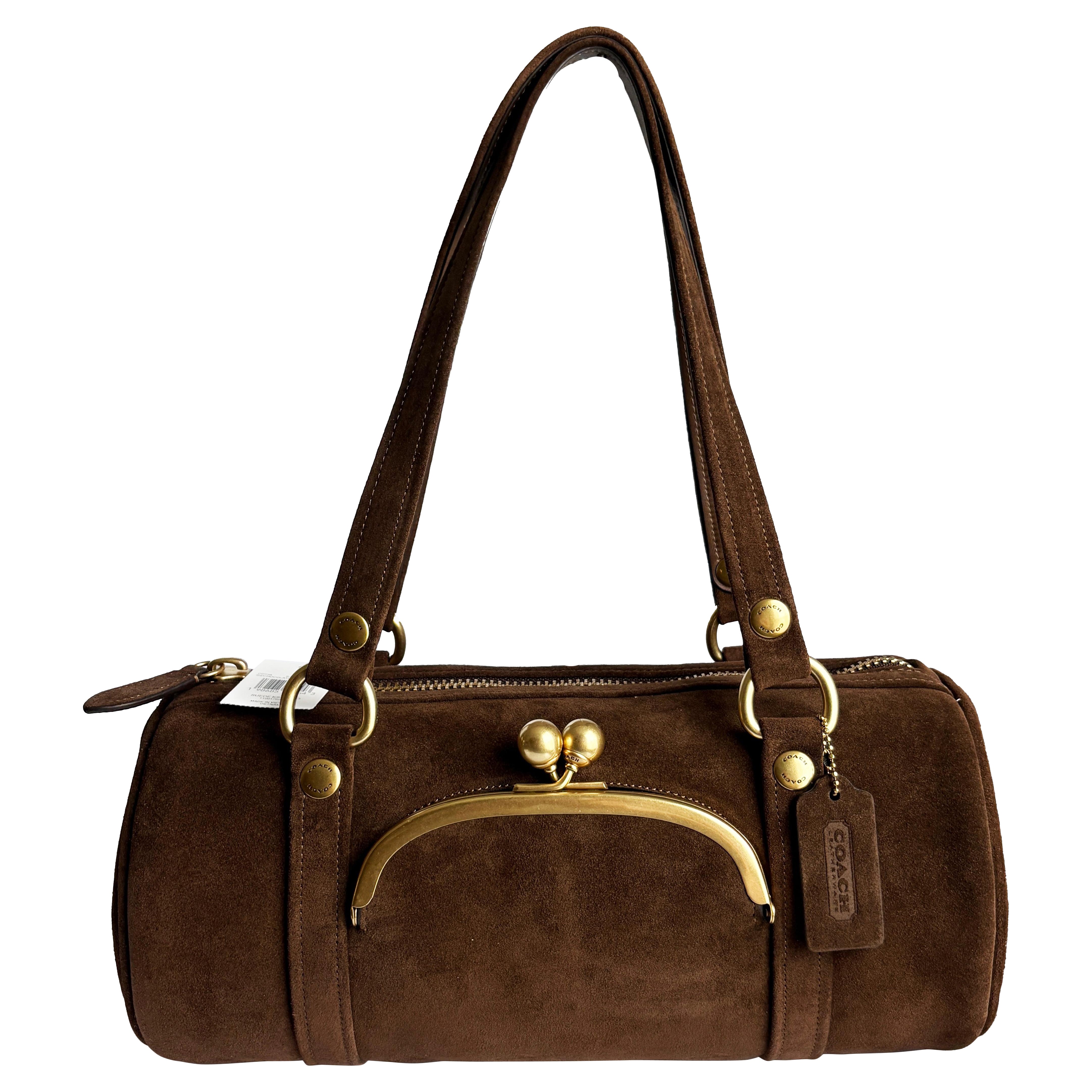 NWT Coach Originals Kisslock Barrel Bag Chocolate Suede Leather Limited Edition