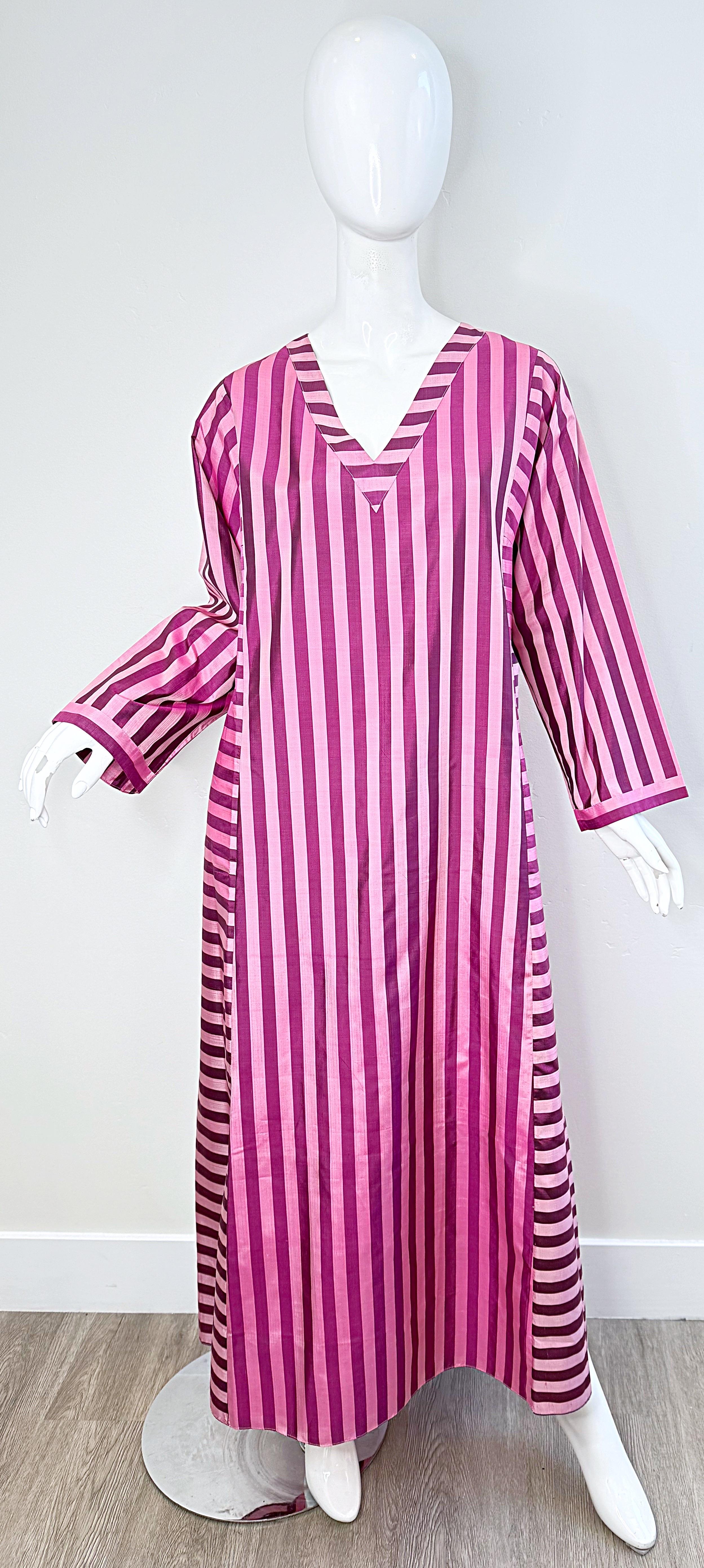 NWT Cocoon by Randi Kristoffersen 2000s Pink Striped Vintage Caftan Maxi Dress For Sale 11