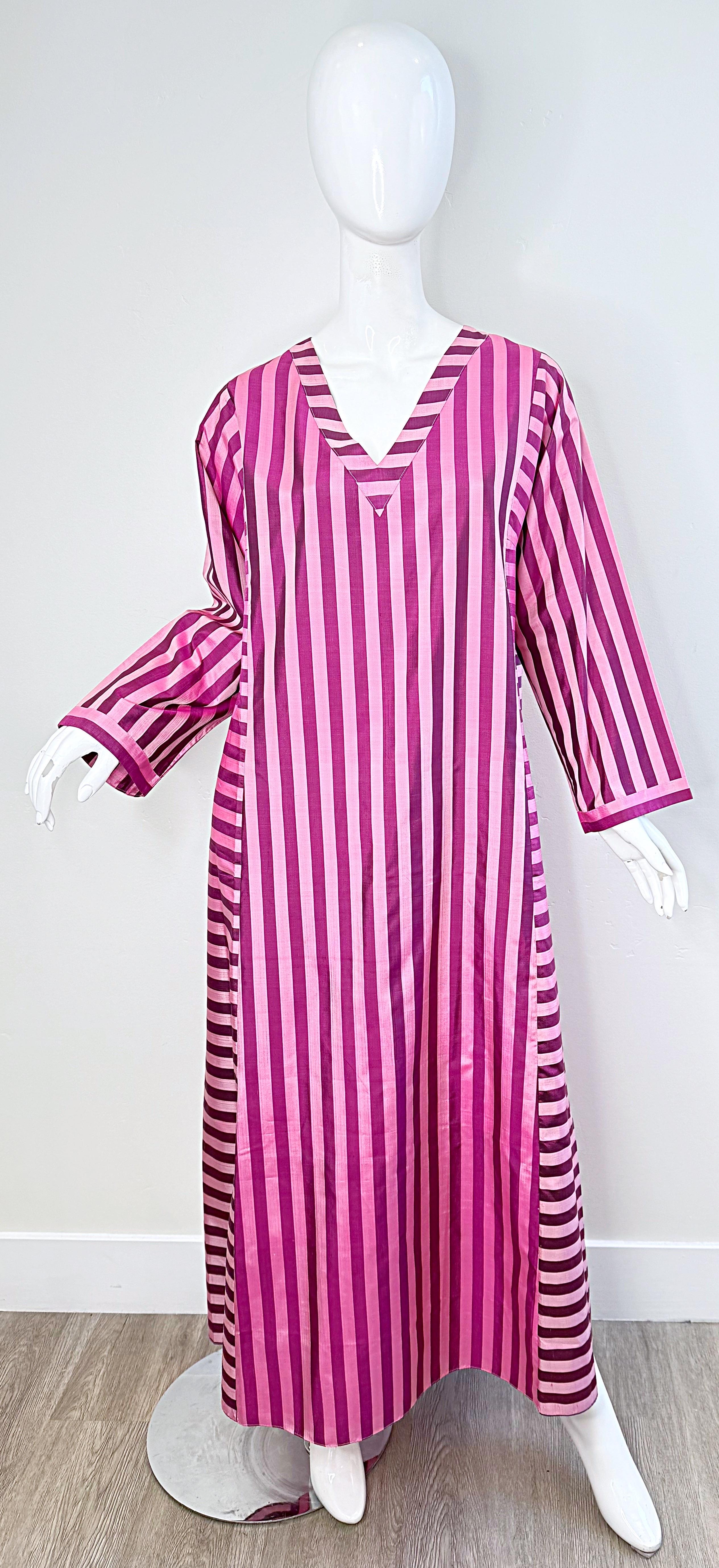 NWT Cocoon by Randi Kristoffersen 2000s Pink Striped Vintage Caftan Maxi Dress In New Condition For Sale In San Diego, CA