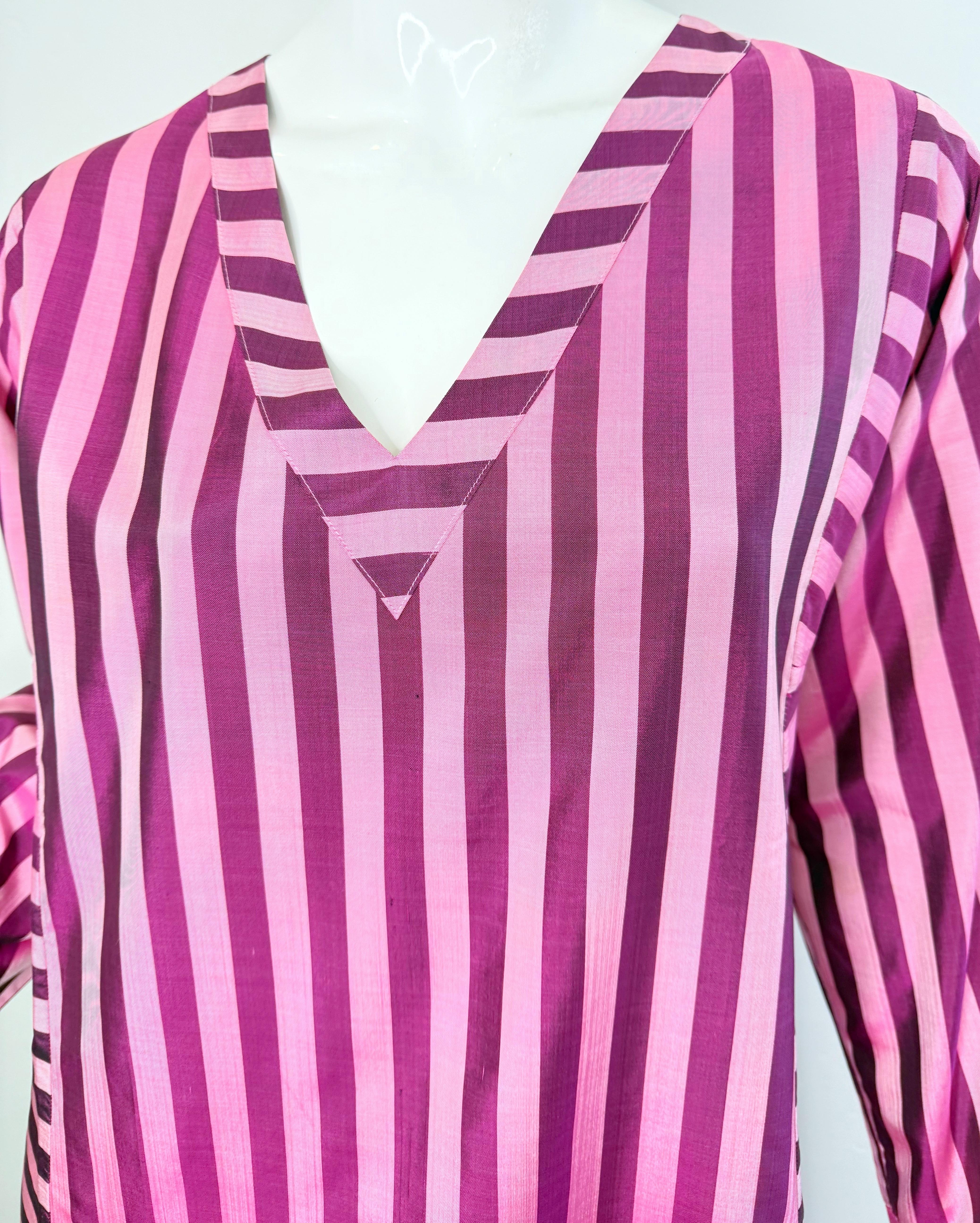 NWT Cocoon by Randi Kristoffersen 2000s Pink Striped Vintage Caftan Maxi Dress For Sale 1