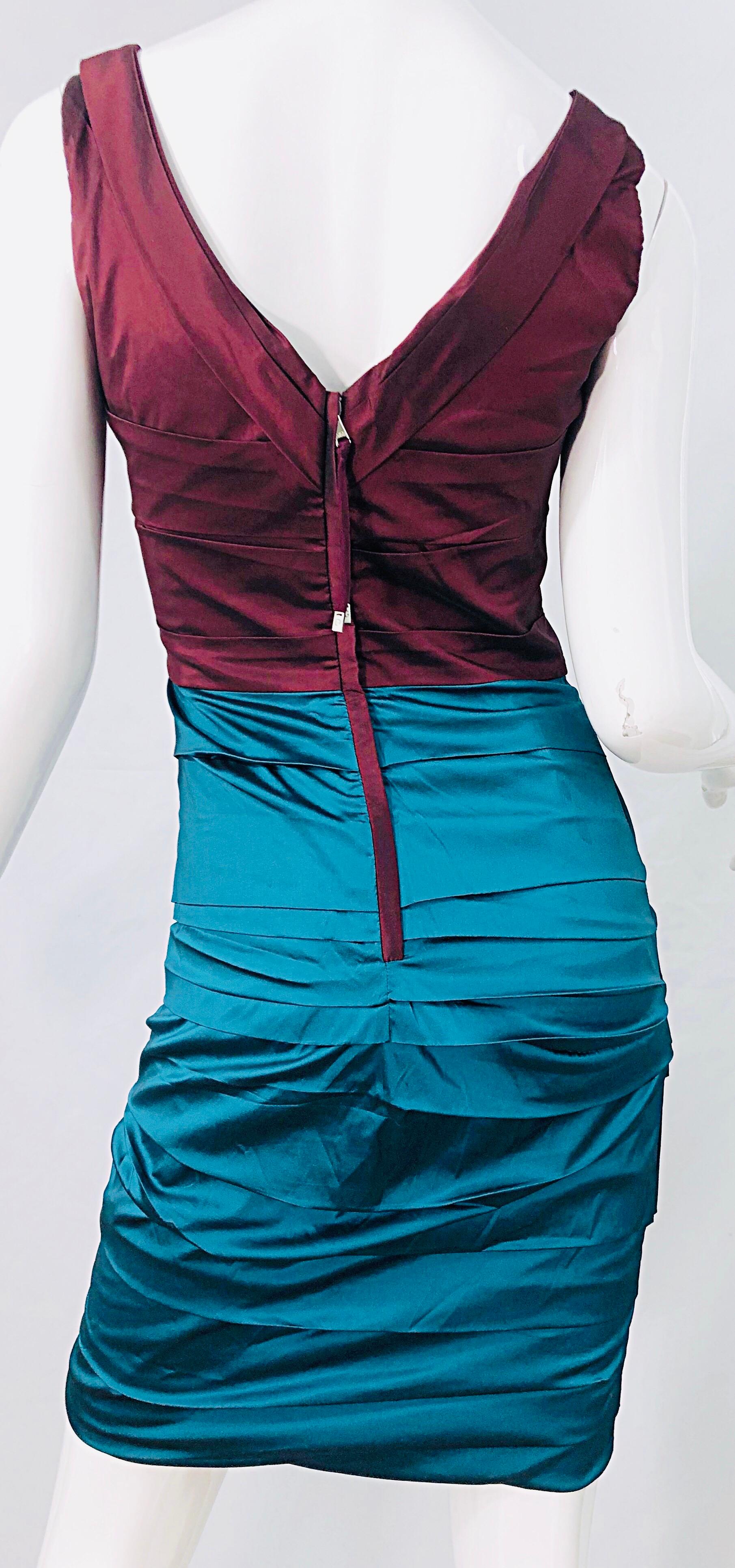 NWT Dolce and Gabbana 1990s Burgundy Turquoise Blue Colorblock Vintage Dress 3