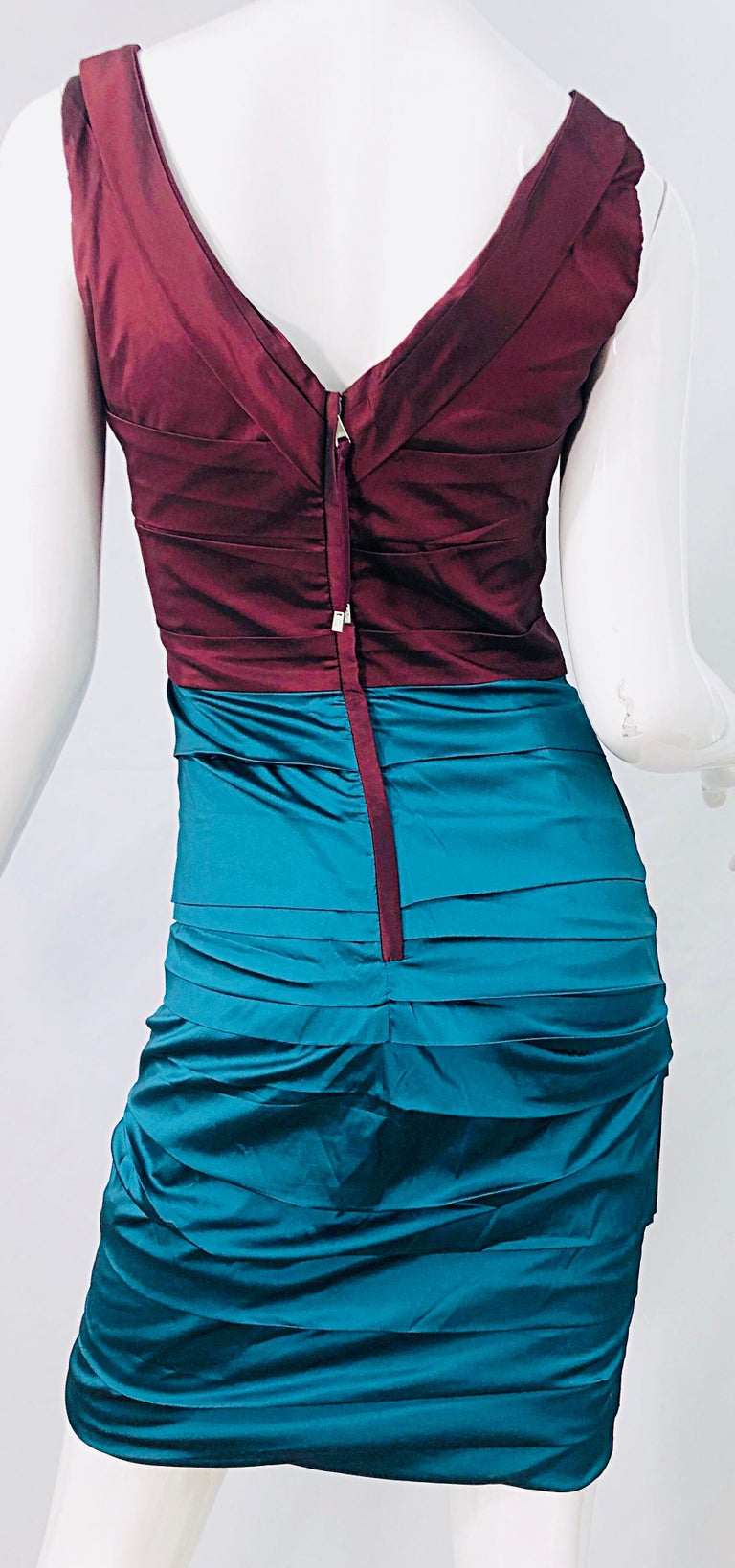 NWT Dolce and Gabbana 1990s Burgundy Turquoise Blue Colorblock Vintage Dress For Sale 6