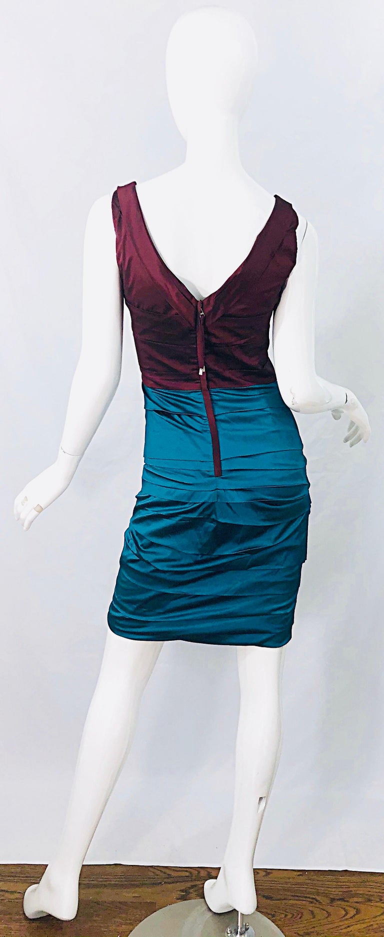 NWT Dolce and Gabbana 1990s Burgundy Turquoise Blue Colorblock Vintage Dress For Sale 1