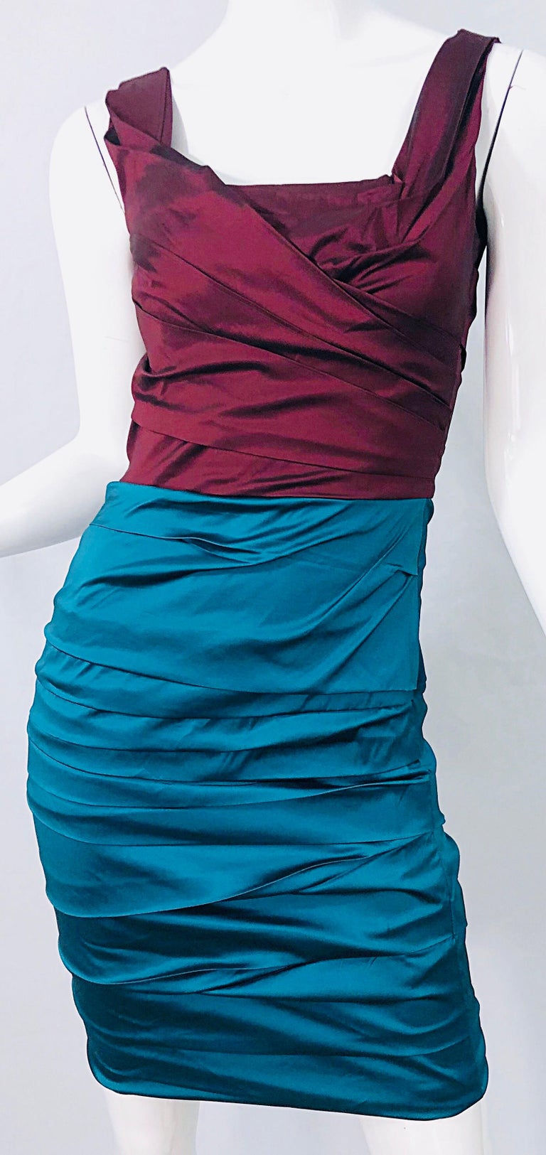 NWT Dolce and Gabbana 1990s Burgundy Turquoise Blue Colorblock Vintage Dress For Sale 4