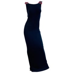 NWT Dolce & Gabbana Fall 1998 Size 46 Red Crystal Heart Vintage Black Gown Dress