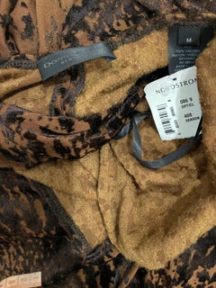 NWT Donna Karan F/W 2004 Brown Rayon Velvet Devore Leopard Sheer Plunging Dress
