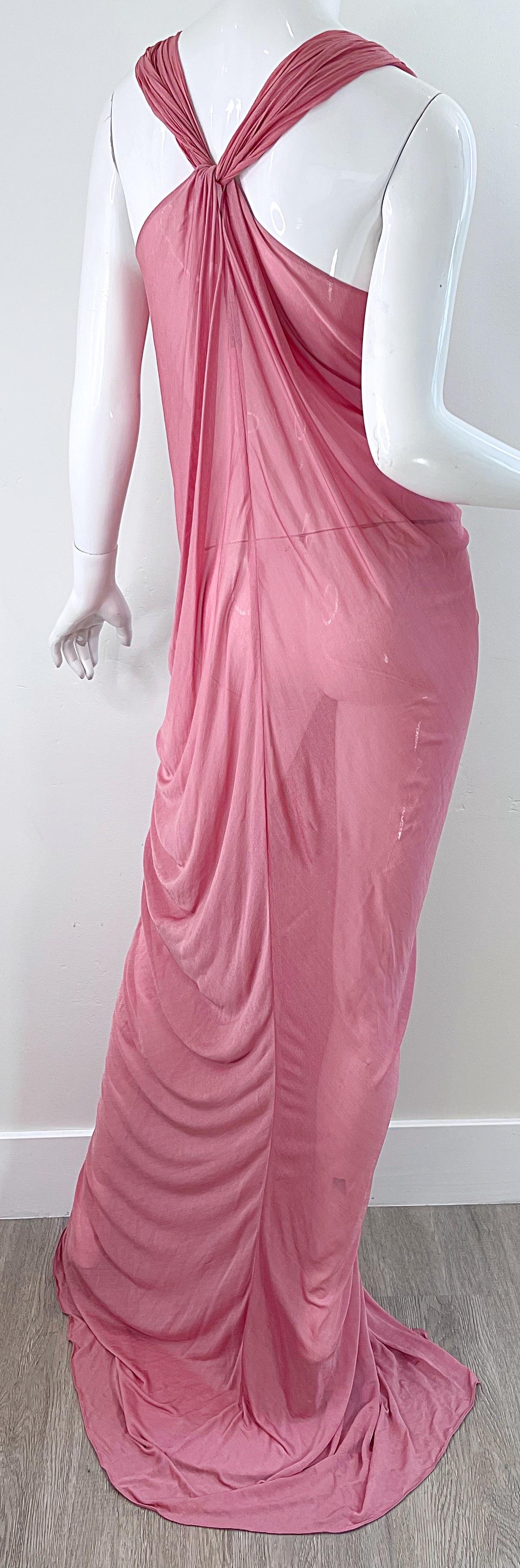 NWT Donna Karan Fall 2005 Pink Dusty Rose Mauve 30s Style Semi Sheer Gown Dress For Sale 6