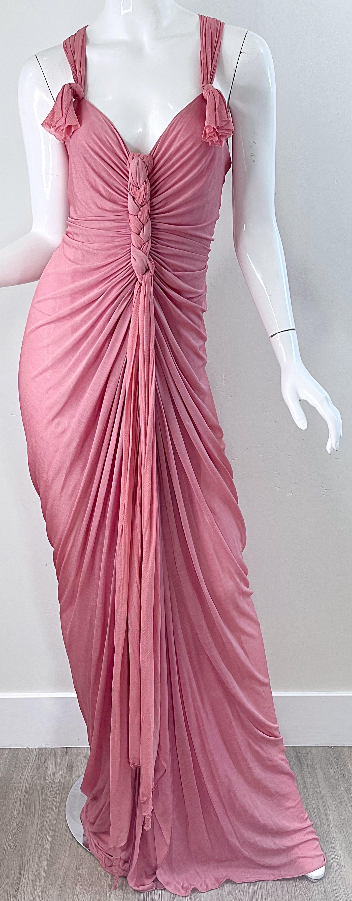 NWT Donna Karan Fall 2005 Pink Dusty Rose Mauve 30s Style Semi Sheer Gown Dress For Sale 7