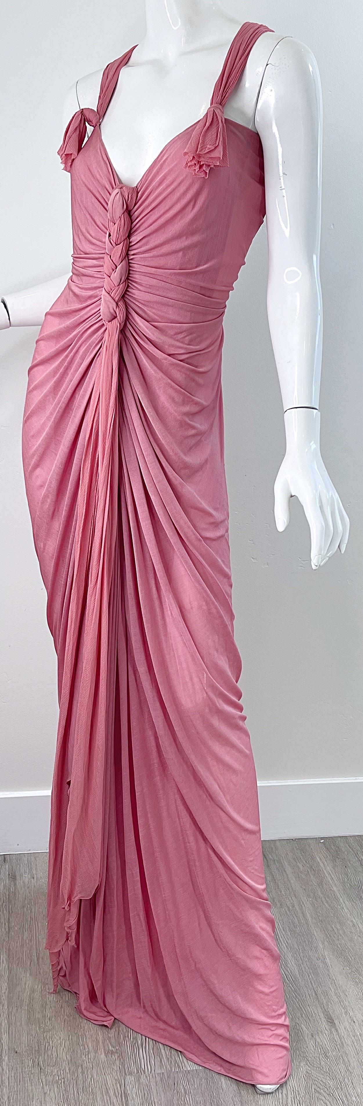 NWT Donna Karan Fall 2005 Pink Dusty Rose Mauve 30s Style Semi Sheer Gown Dress For Sale 9