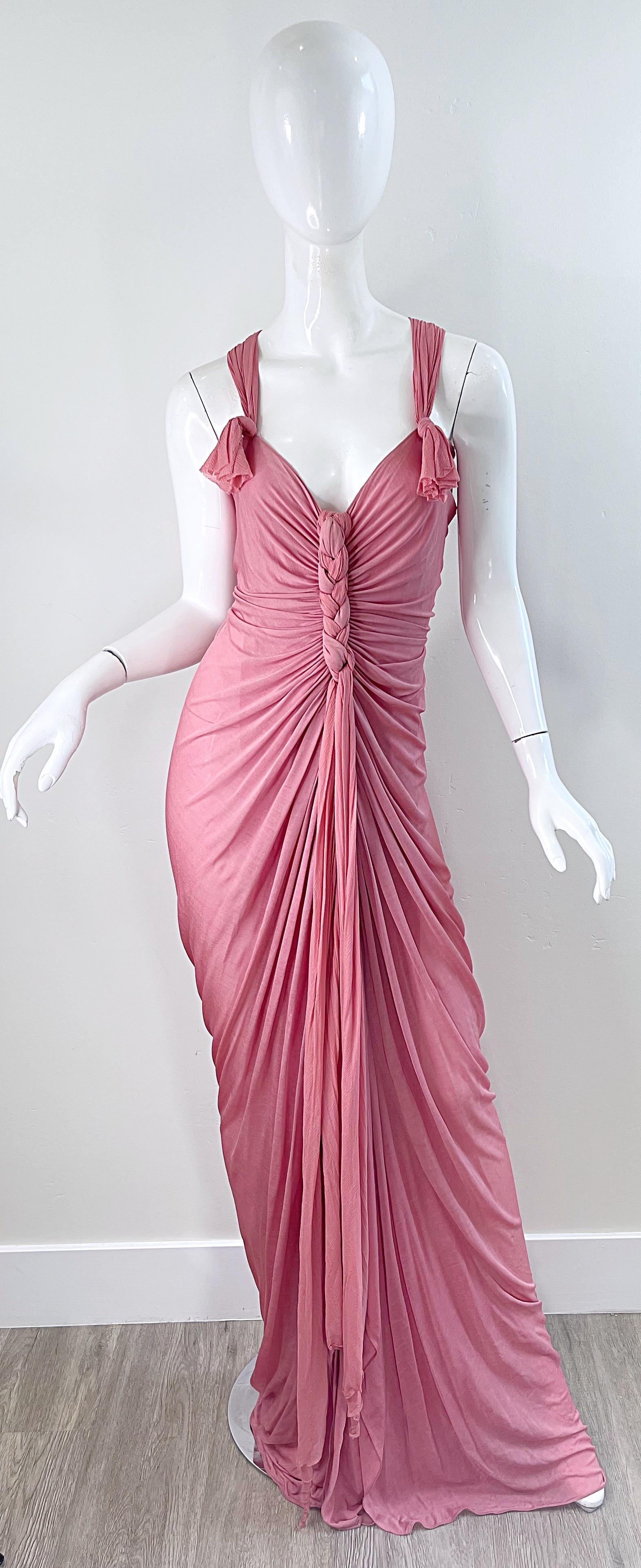 NWT Donna Karan Fall 2005 Pink Dusty Rose Mauve 30s Style Semi Sheer Gown Dress For Sale 10