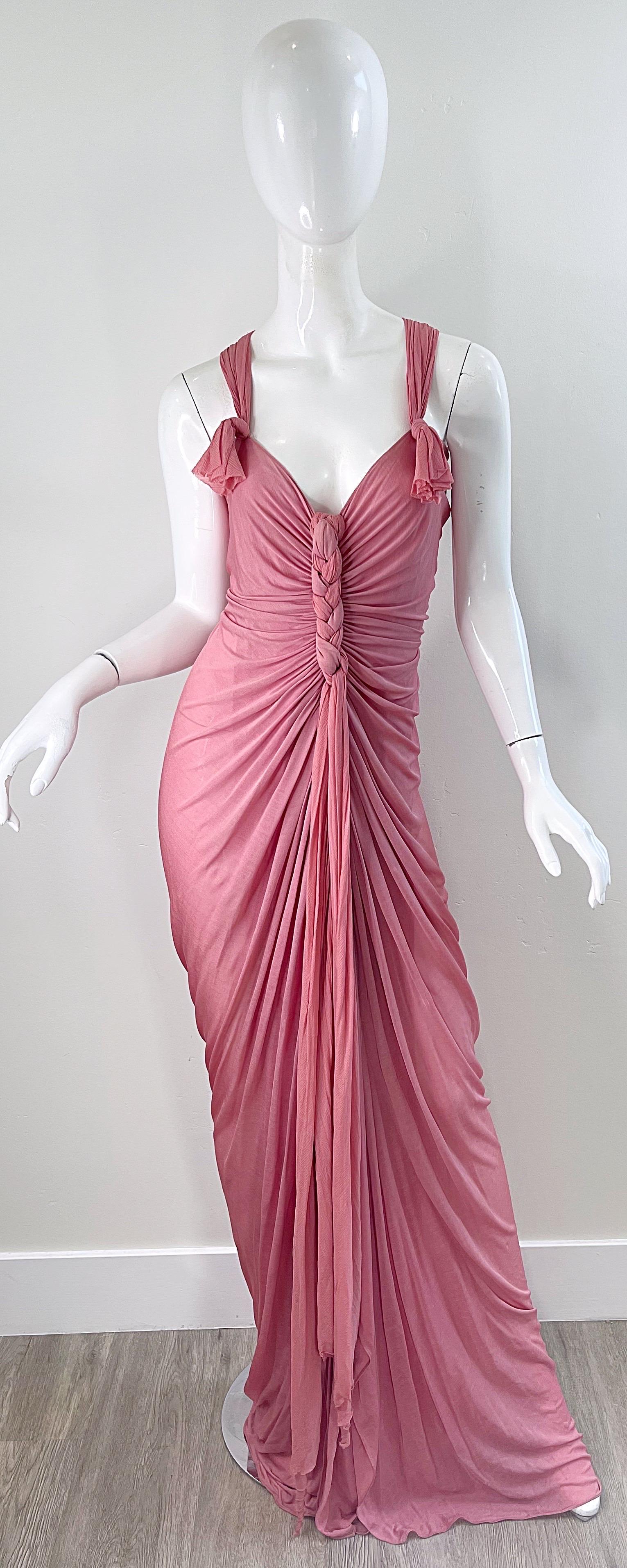 NWT Donna Karan Fall 2005 Pink Dusty Rose Mauve 30s Style Semi Sheer Gown Dress In New Condition For Sale In San Diego, CA