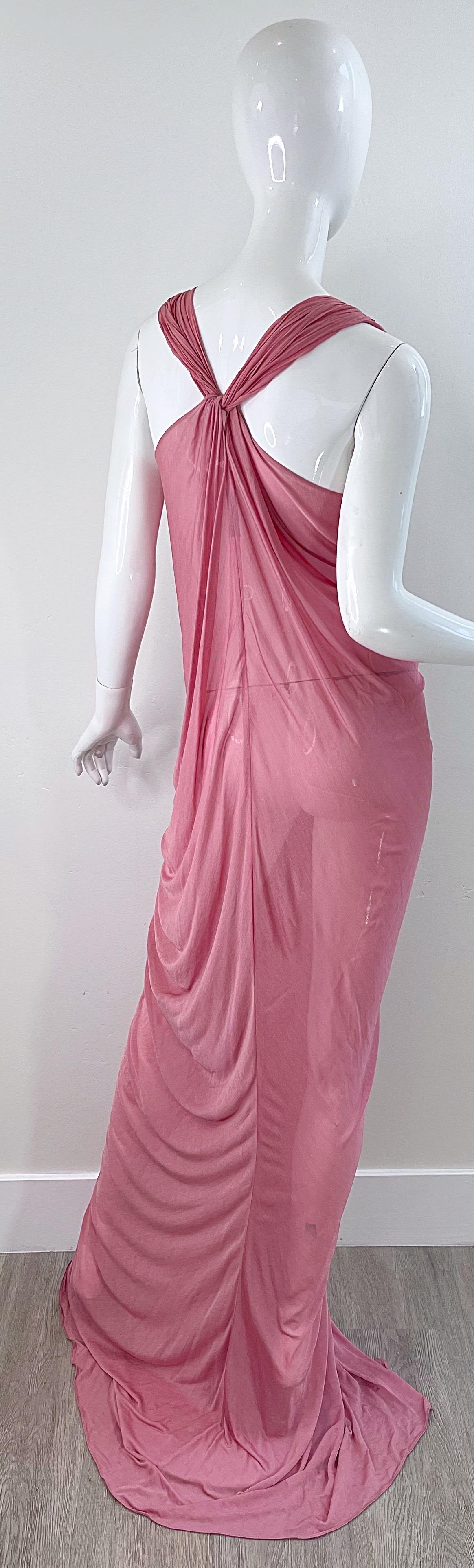 Women's NWT Donna Karan Fall 2005 Pink Dusty Rose Mauve 30s Style Semi Sheer Gown Dress For Sale
