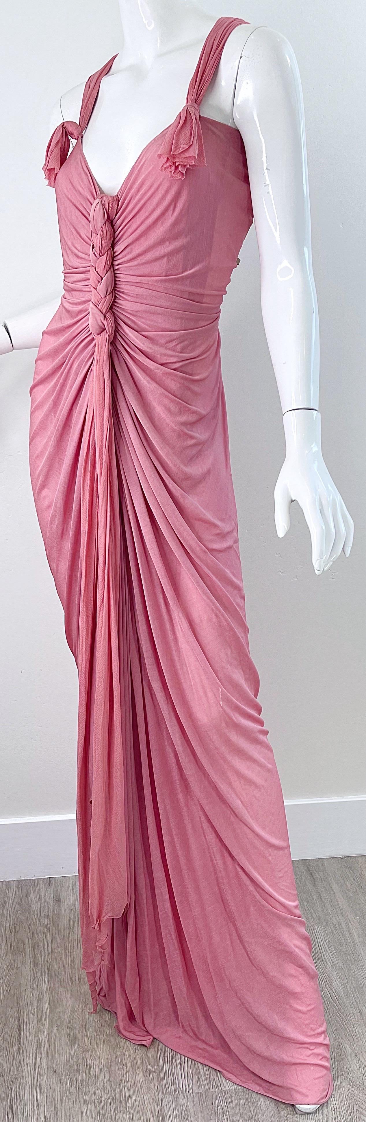 NWT Donna Karan Fall 2005 Pink Dusty Rose Mauve 30s Style Semi Sheer Gown Dress For Sale 2