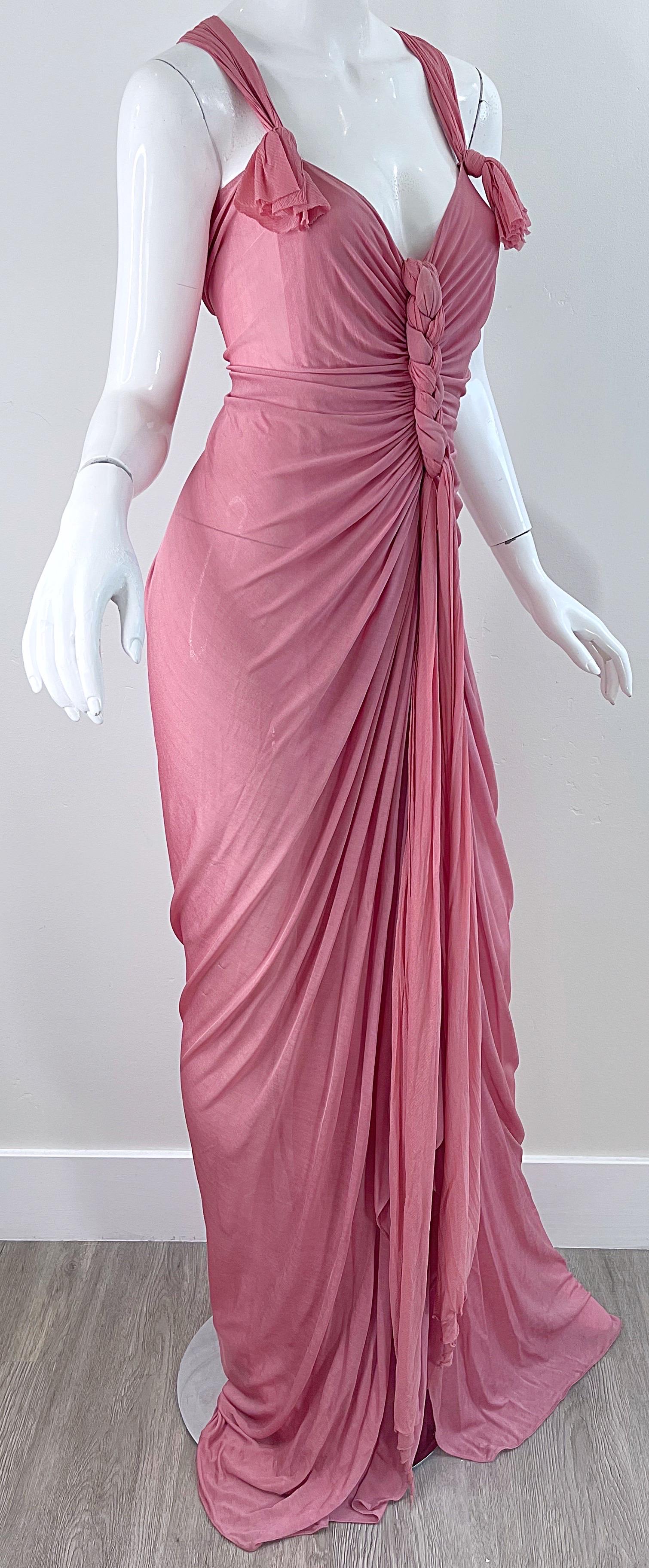 NWT Donna Karan Fall 2005 Pink Dusty Rose Mauve 30s Style Semi Sheer Gown Dress For Sale 4