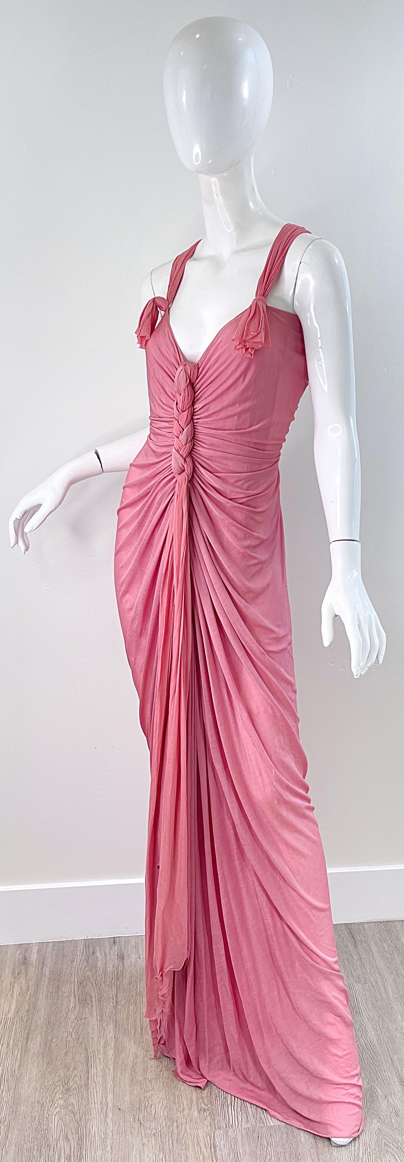NWT Donna Karan Fall 2005 Pink Dusty Rose Mauve 30s Style Semi Sheer Gown Dress For Sale 5