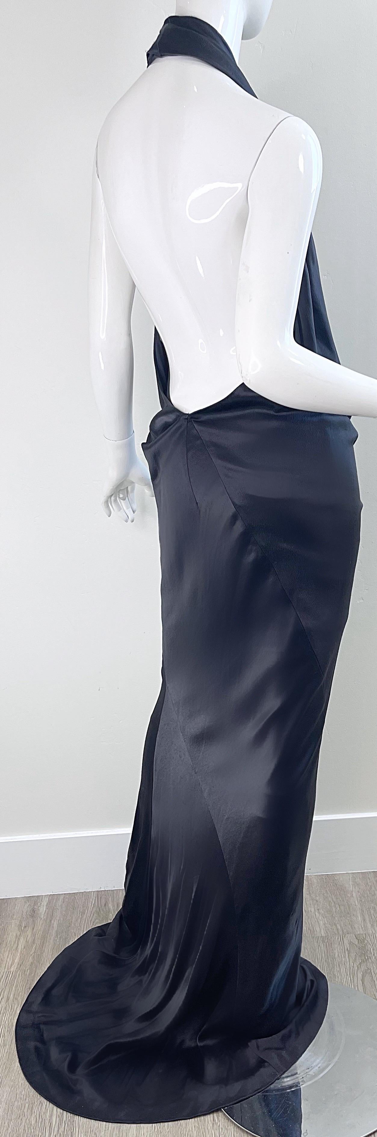 NWT Donna Karan Fall 2010 Runway Size 10 / 12 Anthracite Grey Plunging Silk Gown 6
